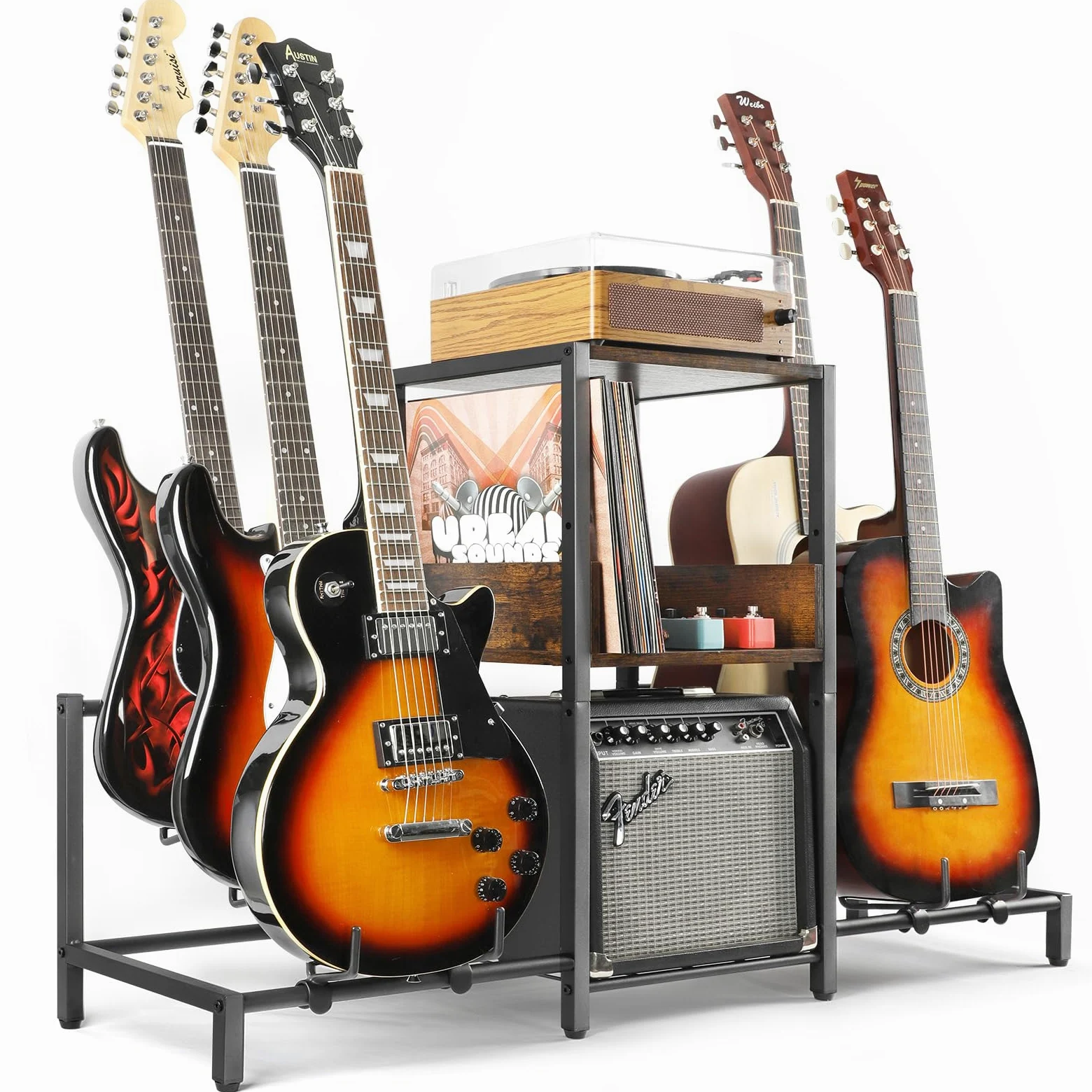Bikoney Supporto Chitarra a 5 Livelli per Chitarra Acustica, Elettrica, Basso, Supporto Rack per Chitarra Regolabile per Più Chitarre Porta Chitarra