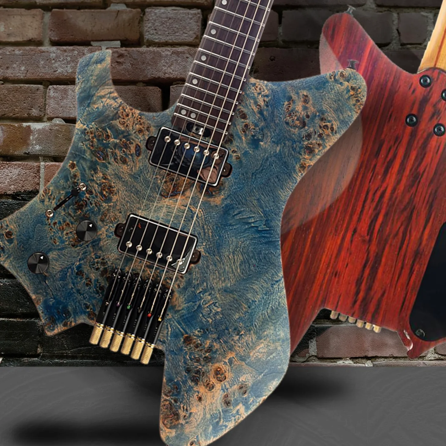 EART Chitarra elettrica per mancini Headless Fix Bridge per chitarra da viaggio a 6 corde, piccola ma piena, ultra leggera per viaggi e prestazioni, chitarra solida