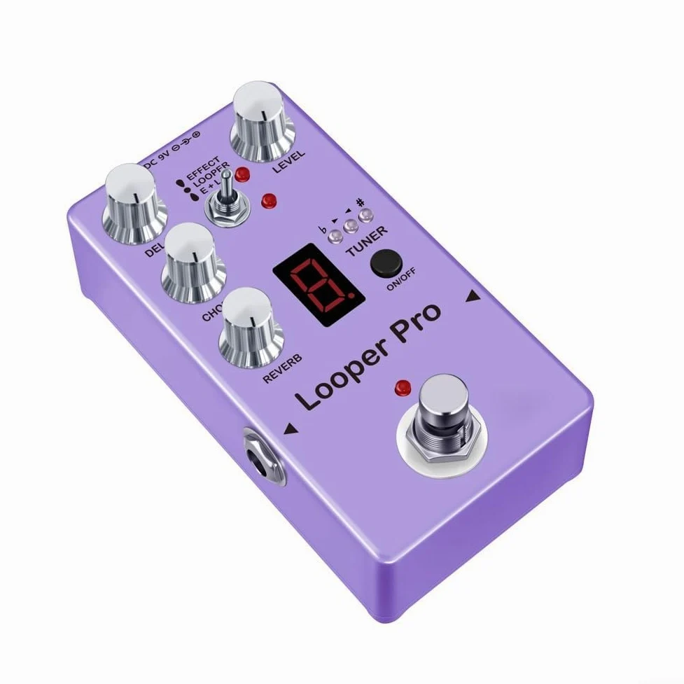 Rowin Looper Pro - Pedale effetto per chitarra con ritardo Looper 45s, accordatore riverbero ritardo ritardo coro, 3 modalità, processore multi-effetto in lega di zinco, viola