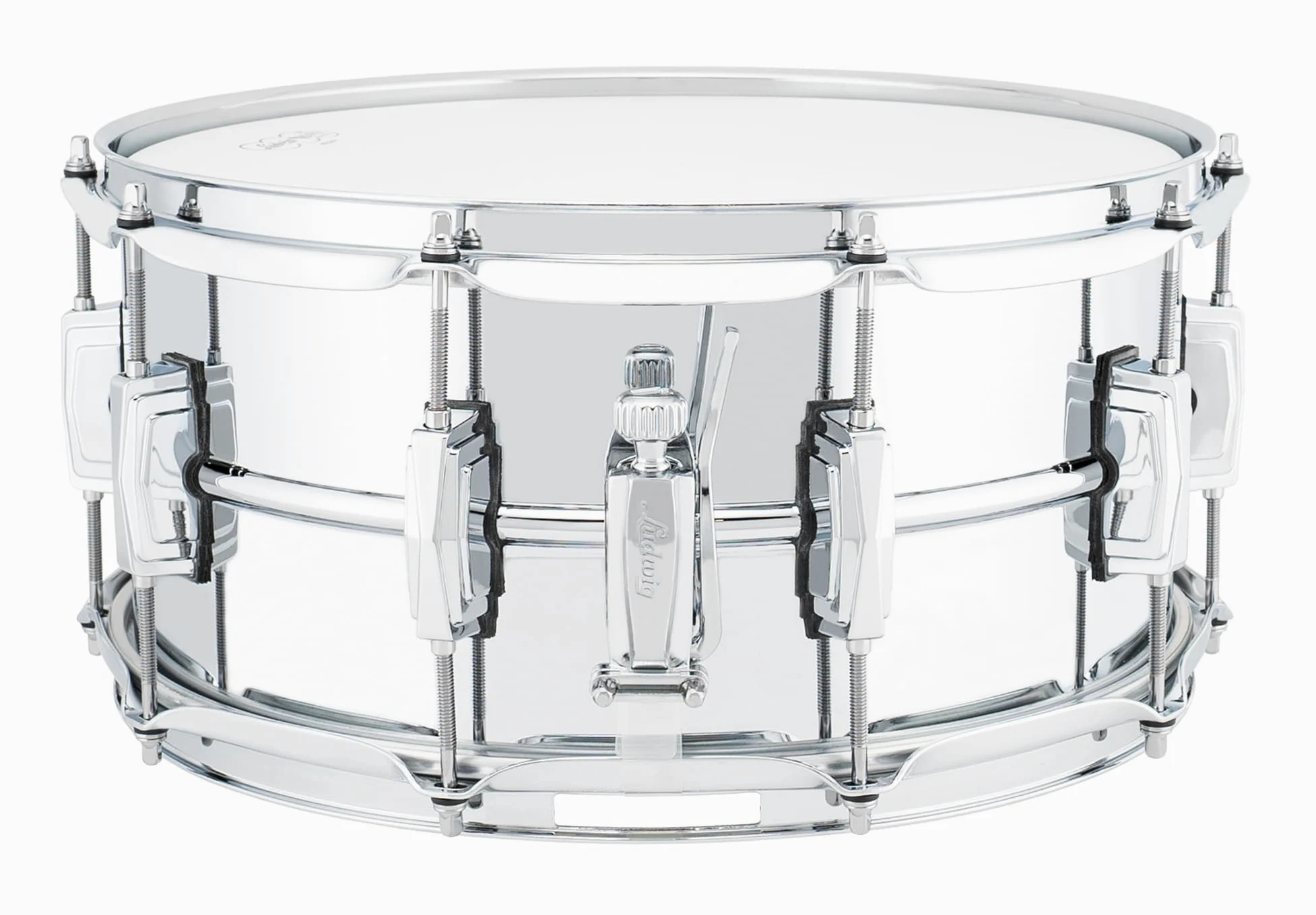 Ludwig LM402 - Tamburo rullante in alluminio cromato liscio, 6,5 x 14 cm, con alette imperiali e colino Supra Phonic
