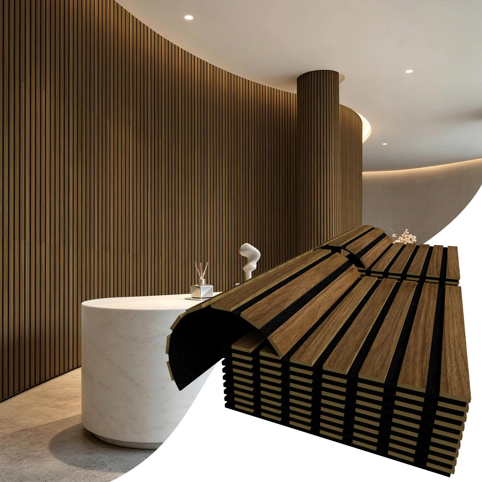 Vieshful Set da 20 Pannelli MDF Legno Acustici Flessibili 28x40cm Noce | Doghe Parete per Colonne e Curve, Pannelli 3D per Ridurre l'Eco e Migliorare l'Acustica, Decorazione Fai-da-Te