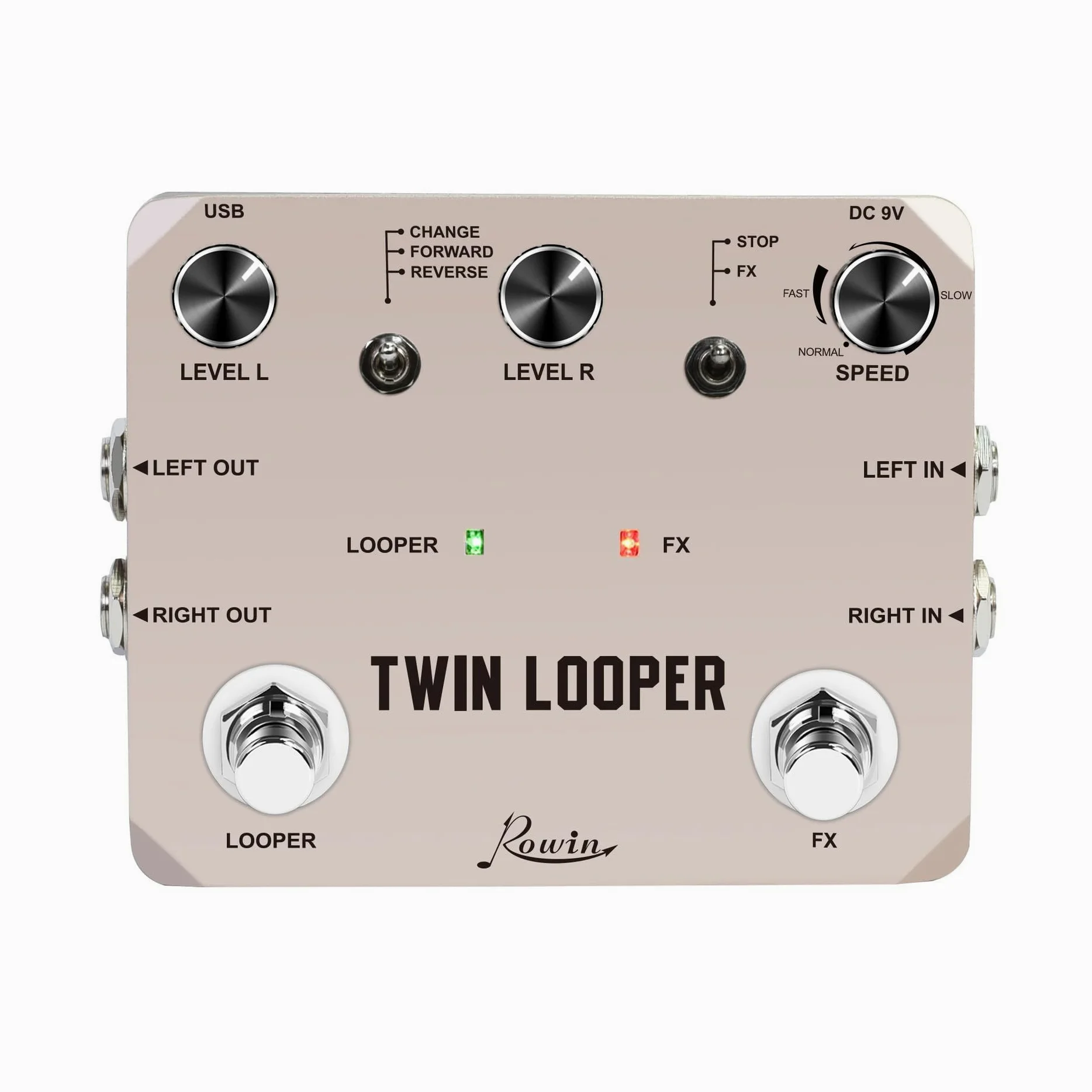 Rowin Twin Looper Pedale, ingresso e uscita stereo, custodia in metallo resistente