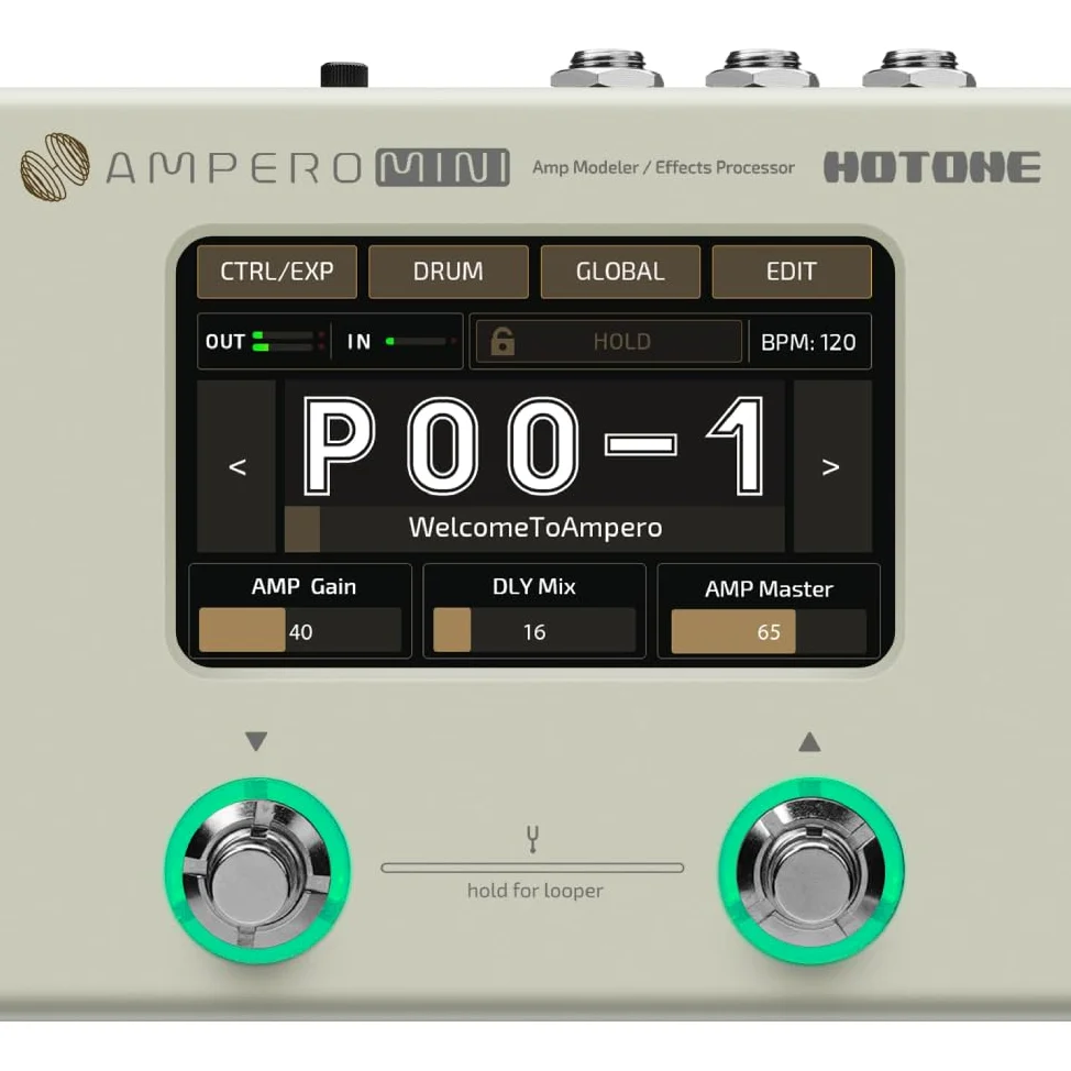 Hotone Processore multieffetto per chitarra basso elettrico Touchscreen Modellatore di amplificatori elettrico Simulazione di cabine IR Interfaccia audio USB Stereo OTG Ampero Mini (Vanilla)