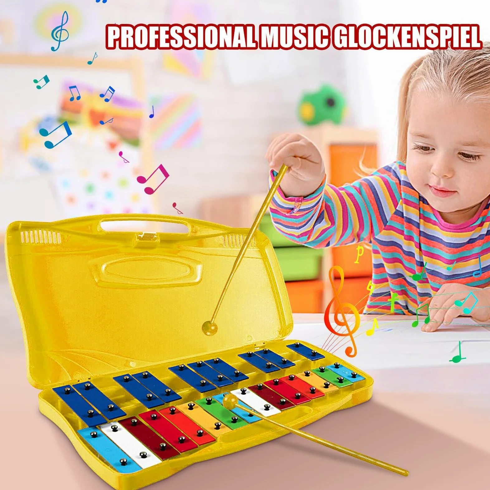 Generico Glockenspiel per Bambini in Metallo, Professionale, in Metallo da 25 Note per Bambini, Strumento di Illuminazione Musicale in Materiale di Alluminio per Pasqua, Ringraziamento, Vacanze