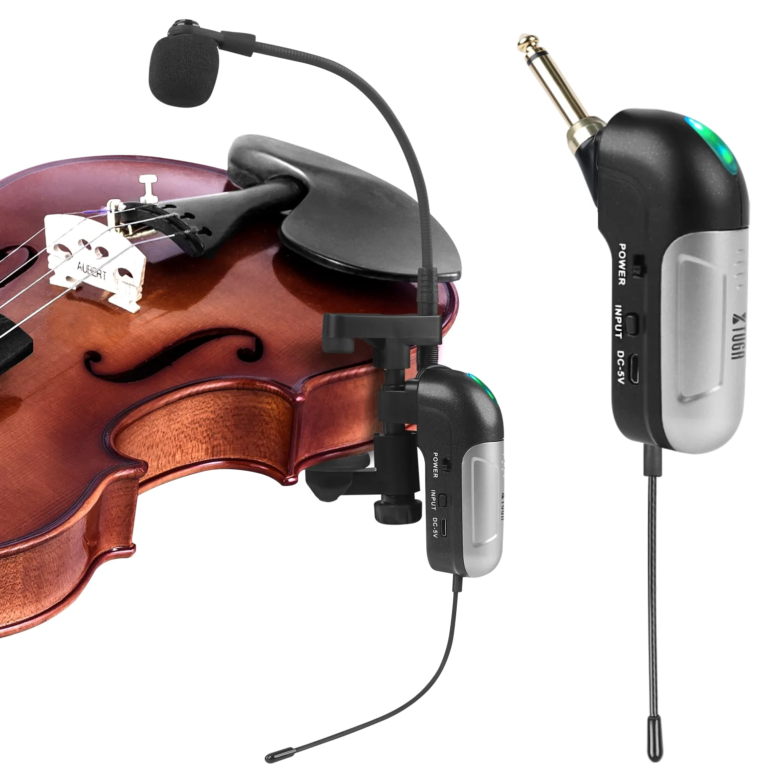 XTUGA Microfono per violino Microfono UHF senza fili per violino a collo di cigno Pick Up Instrument Clip-on Mic ricevitore e sistema di trasmettitore per violino Perfomance (KX862)