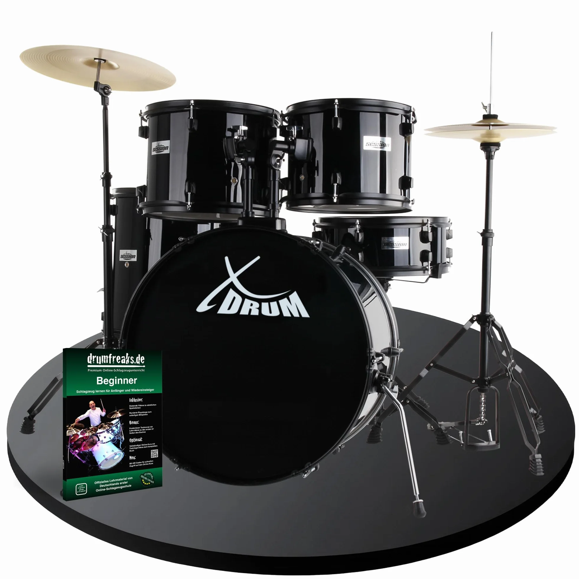 XDrum Rookie 22" Fusion Batteria Completa Black - Ideale per Principianti - Hardware Elegante in nero - Incl. Bacchette, Istruzioni di Montaggio e Scuola di Batteria - Nero