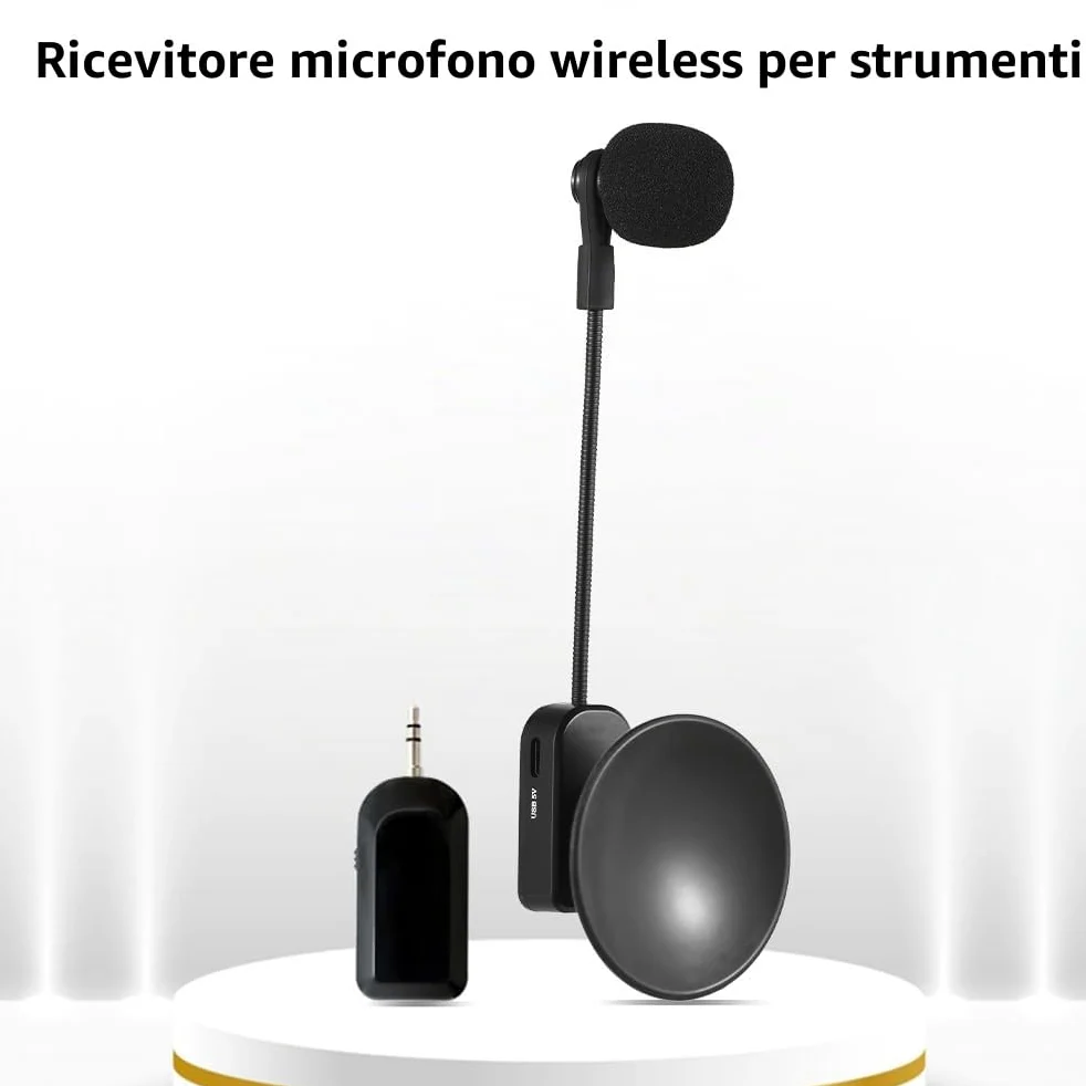 Ricevitore Microfono Wireless per Strumenti 2.4G con Ventosa Staccabile per Chitarra,Violino,Violoncello,Fisarmonica,Altoparlanti,Amplificatore vocale,Microfono per riduzione del Rumore dal