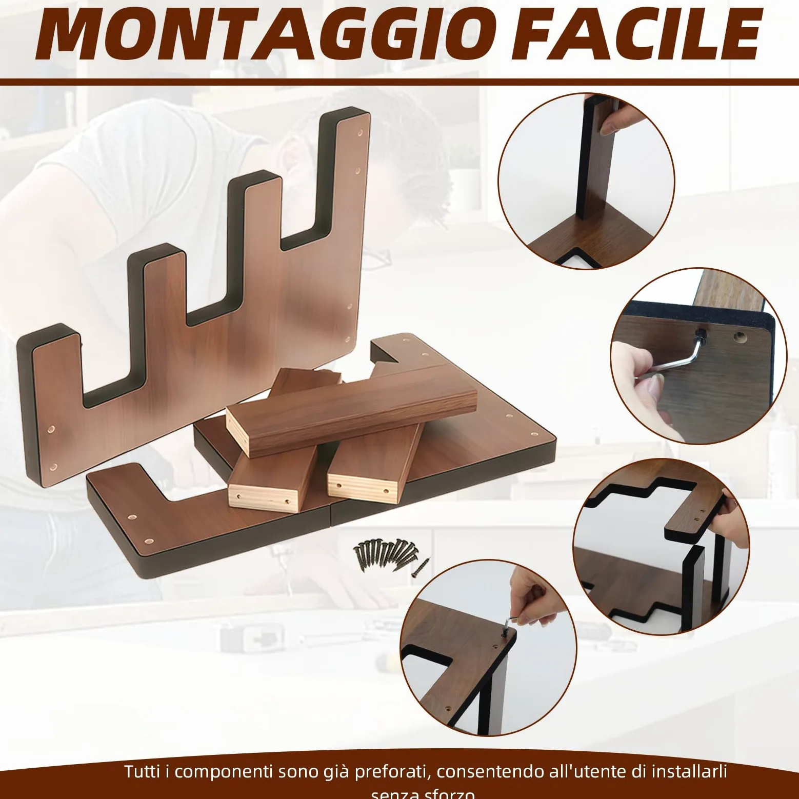 Supporto per chitarra in legno per 2 chitarre elettriche + 1 acustica | Legno massello, livelli scalati, ampia rientranza per chitarra acustica, imbottitura, antiscivolo, risparmio spazio