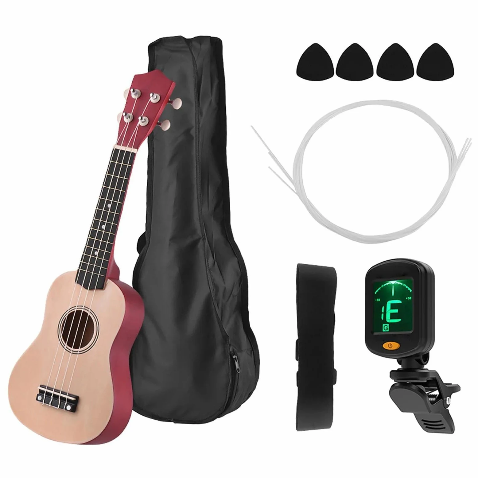 Ukulele Acustico In Tiglio Da 21 Pollici Con Borsa Per Il Trasporto, Corde Per Ukulele, Plettri, Accordatore Ukulele per Principianti