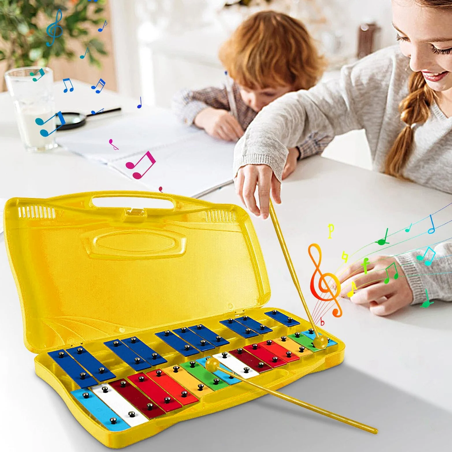 Generico Glockenspiel per Bambini in Metallo, Professionale, in Metallo da 25 Note per Bambini, Strumento di Illuminazione Musicale in Materiale di Alluminio per Pasqua, Ringraziamento, Vacanze