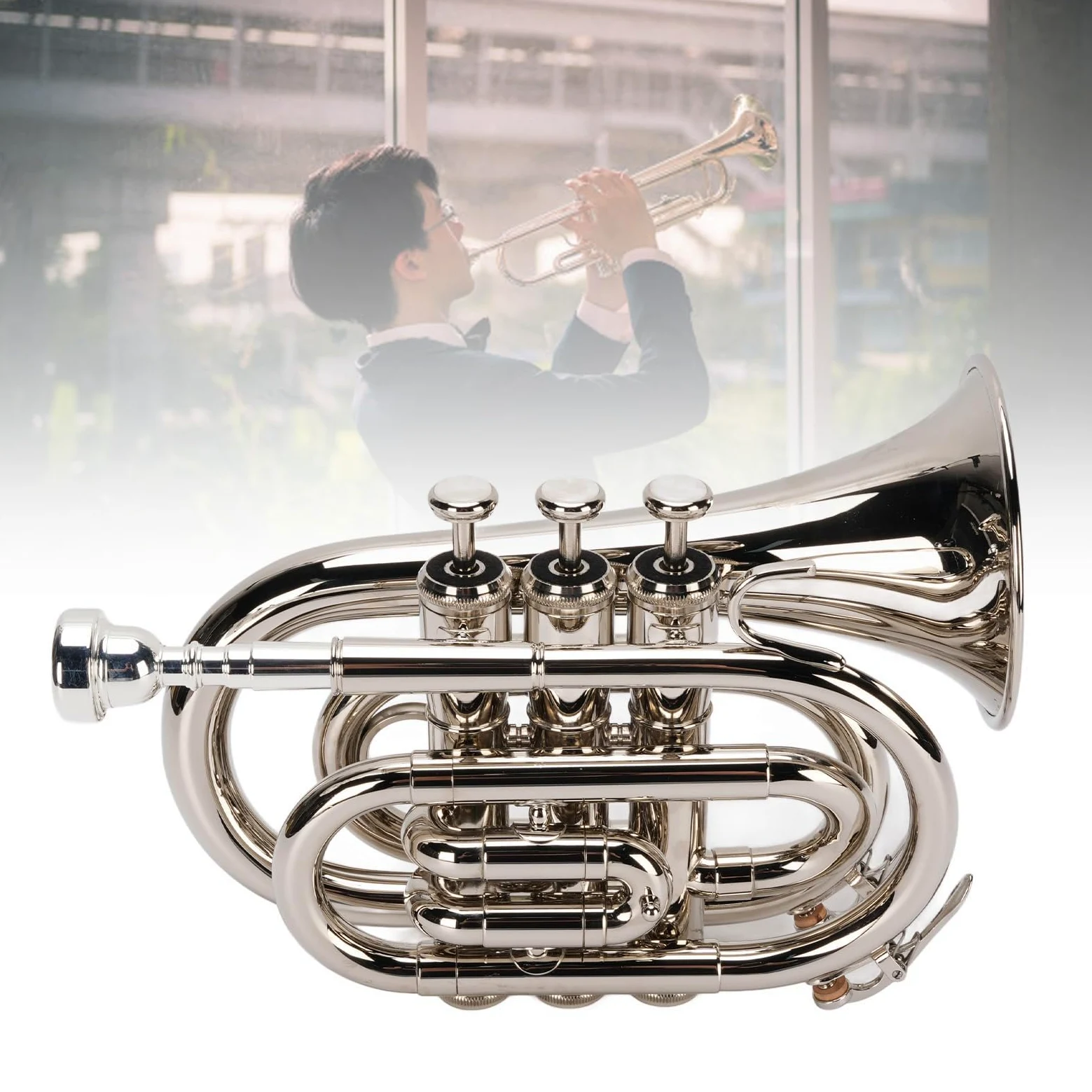 Eujgoov Mini Bb Tromba Set N durabilità in Ottone Placcata Squisita Artigianato Valvola a Doppio Drenaggio Portatile qualità del Suono Eccezionale per i Principianti di Apprendimento
