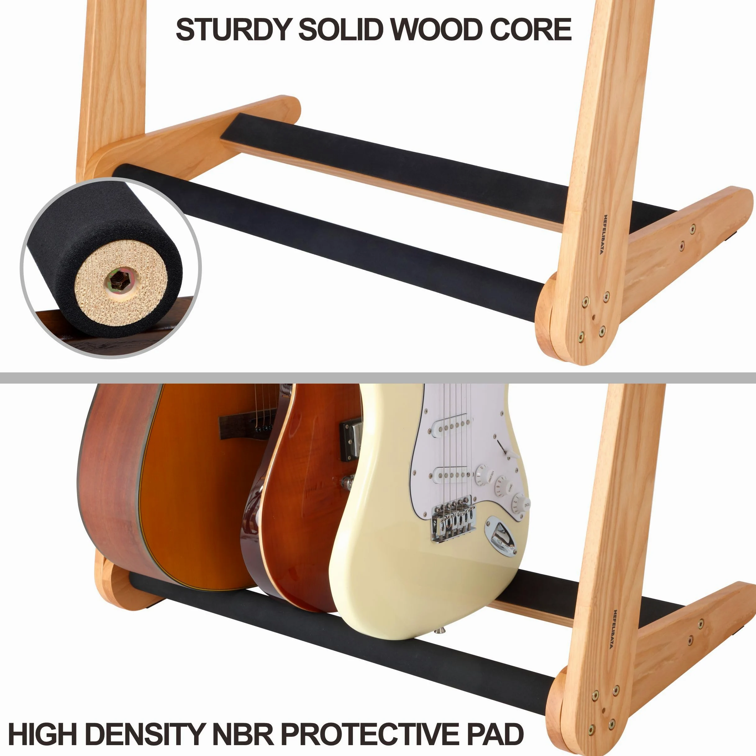 Nefelibata Supporto multiuso per chitarra 5 stand Supporto da pavimento per chitarra in legno per chitarre e custodie, chitarre elettriche, chitarre acustiche, bassi, violoncelli - Frassino tedesco