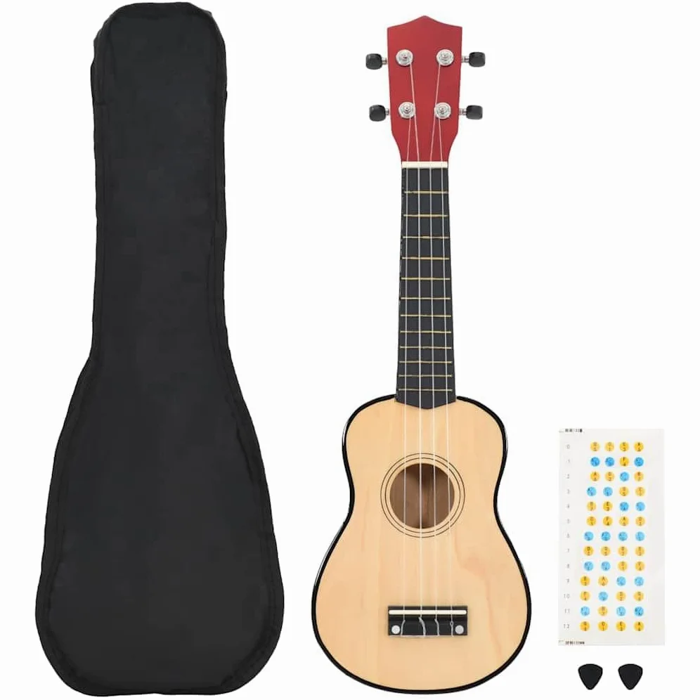 Ukulele soprano da 58,4 cm, set per principianti, con custodia e plettri, strumento musicale in legno di tiglio chiaro, per bambini e principianti