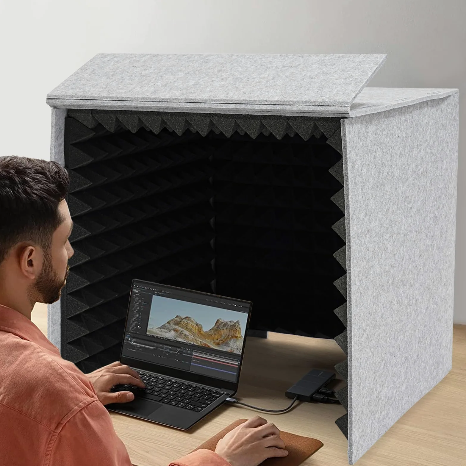 Copertura insonorizzante per desktop, cabina vocale, portatile, schermatura fonoassorbente, microfono in schiuma isolante, 60 x 60 x 60 cm, per registrazioni vocali e streaming live