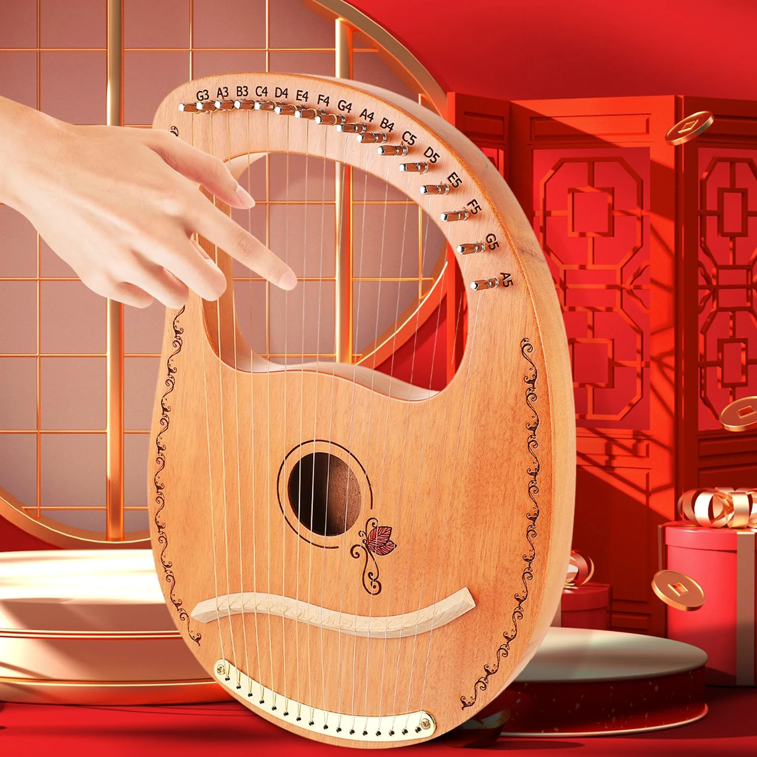 TOYANDONA Arpa Lira in Legno a 16 Corde Portatile Bordi Arrotondati, Strumento Musicale per Principianti, Regalo Creativo per Coltivare Interesse Musicale e Intrattenimento
