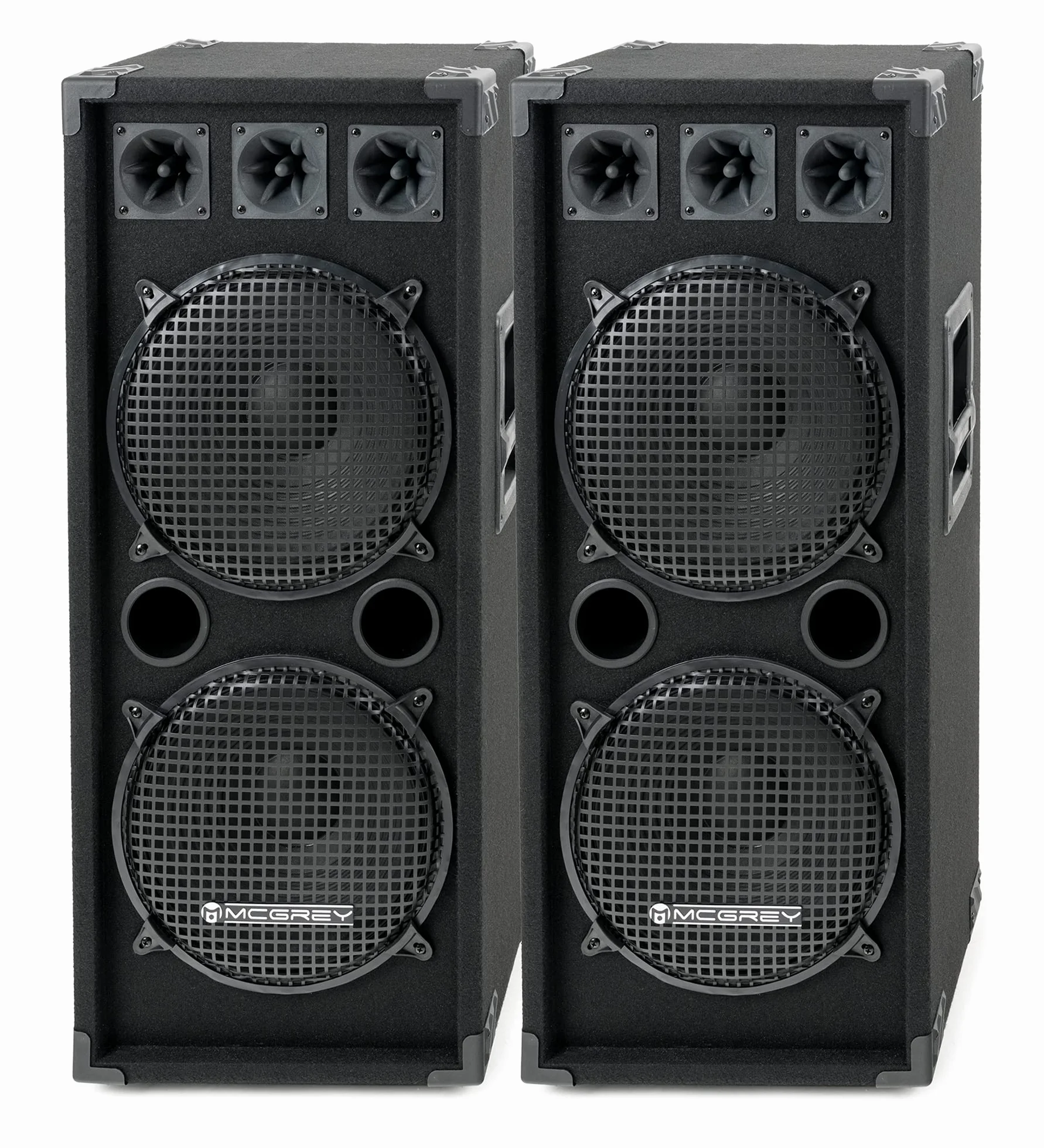 McGrey DJ-2222 Cantina Party/Box DJ Coppia 2 x 1000W, 500W RMS (1000W MAX) | Cassa 2 vie con 2 x 12" (30cm) subwoofer e tre tweeter piezo, Cabinet in legno stabile e maniglie, 2 x ingressi jack 6, 3 kg