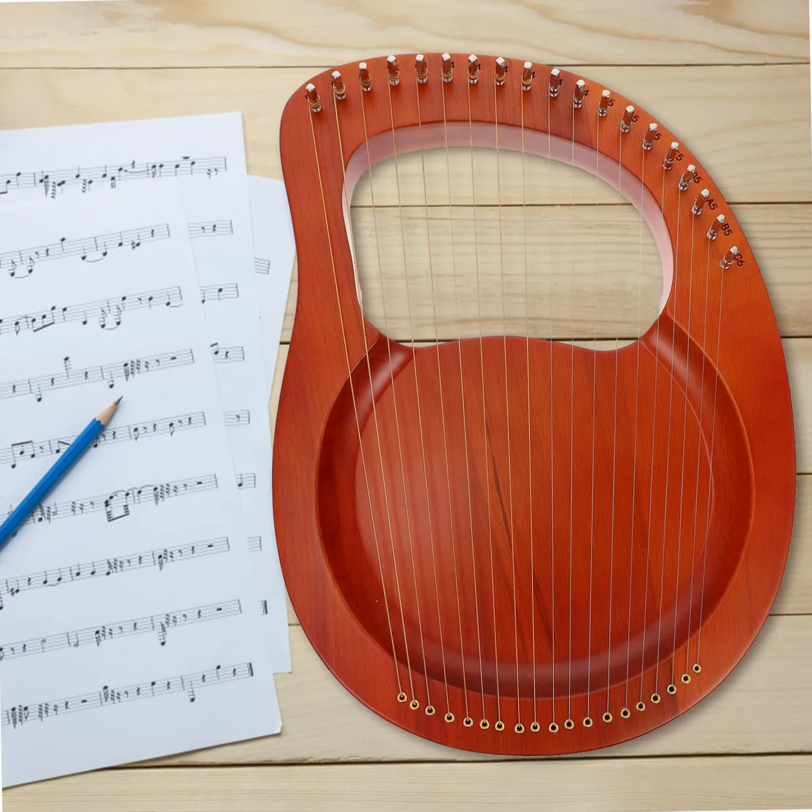 TOYANDONA Lira Portatile 19 Corde in Plastica Marrone Design Rilassante Due Plettri per Ragazzo Ragazza e Principianti Strumento Musicale Leggero e Compatto