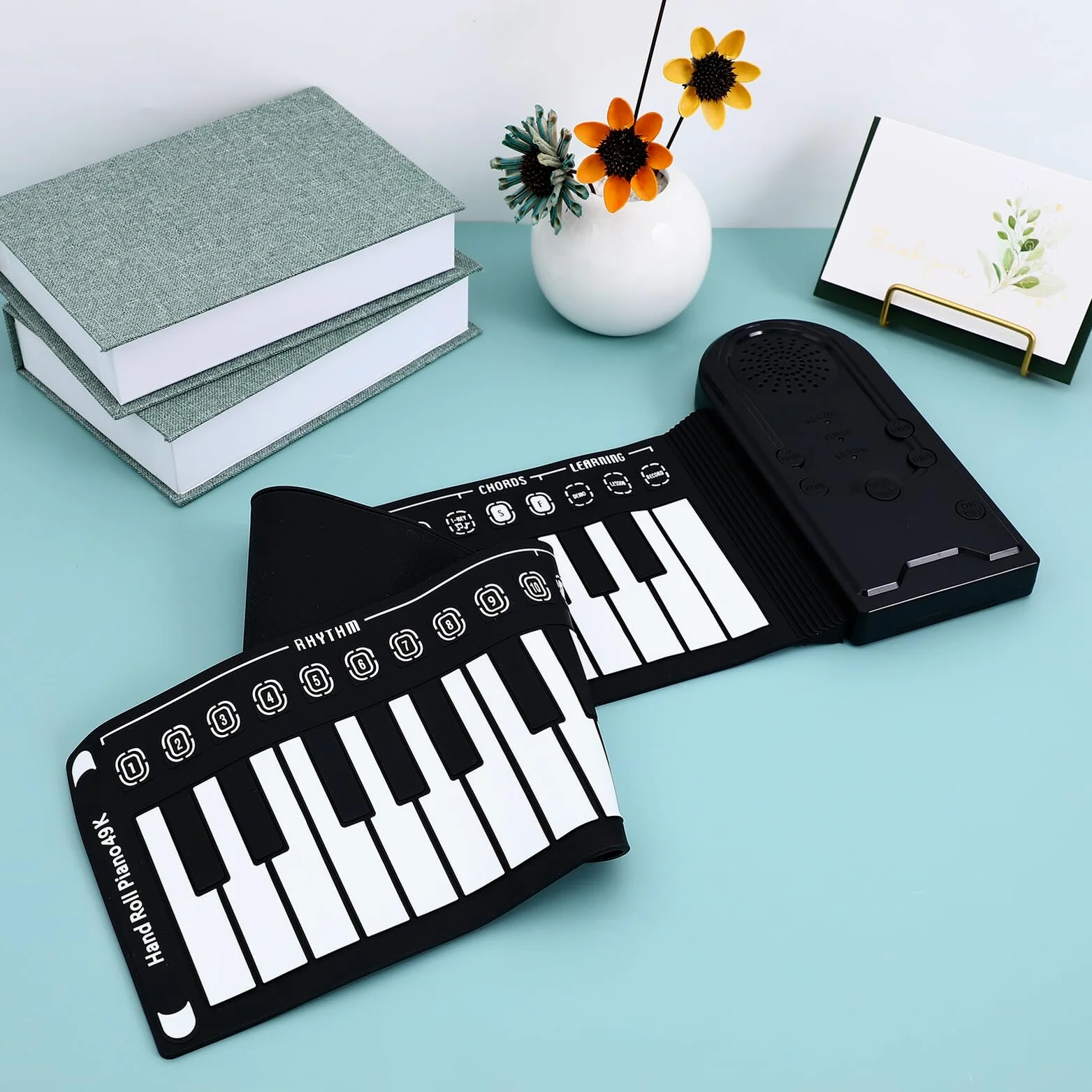 Baluue Pianoforte Digitale Portatile Funzione Registrazione e Ritmo Regolabile 49 Tasti Arrotolabile in Silicone per Principianti e Ragazzo Ragazza