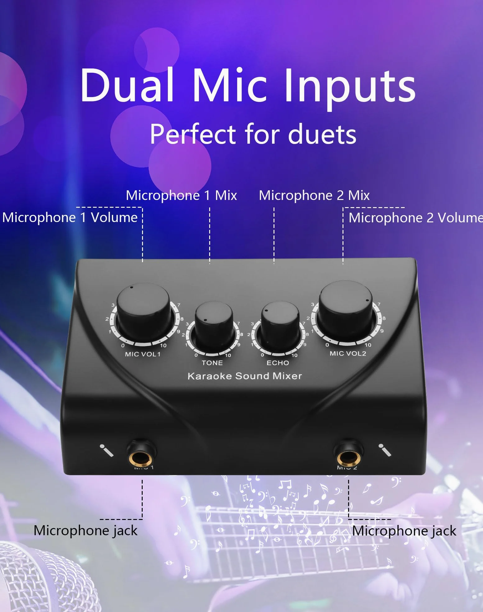CERRXIAN Mixer audio per karaoke, doppio ingresso microfono con controllo dell'eco, compatibile con TV, computer, smartphone e tablet, per karaoke a casa