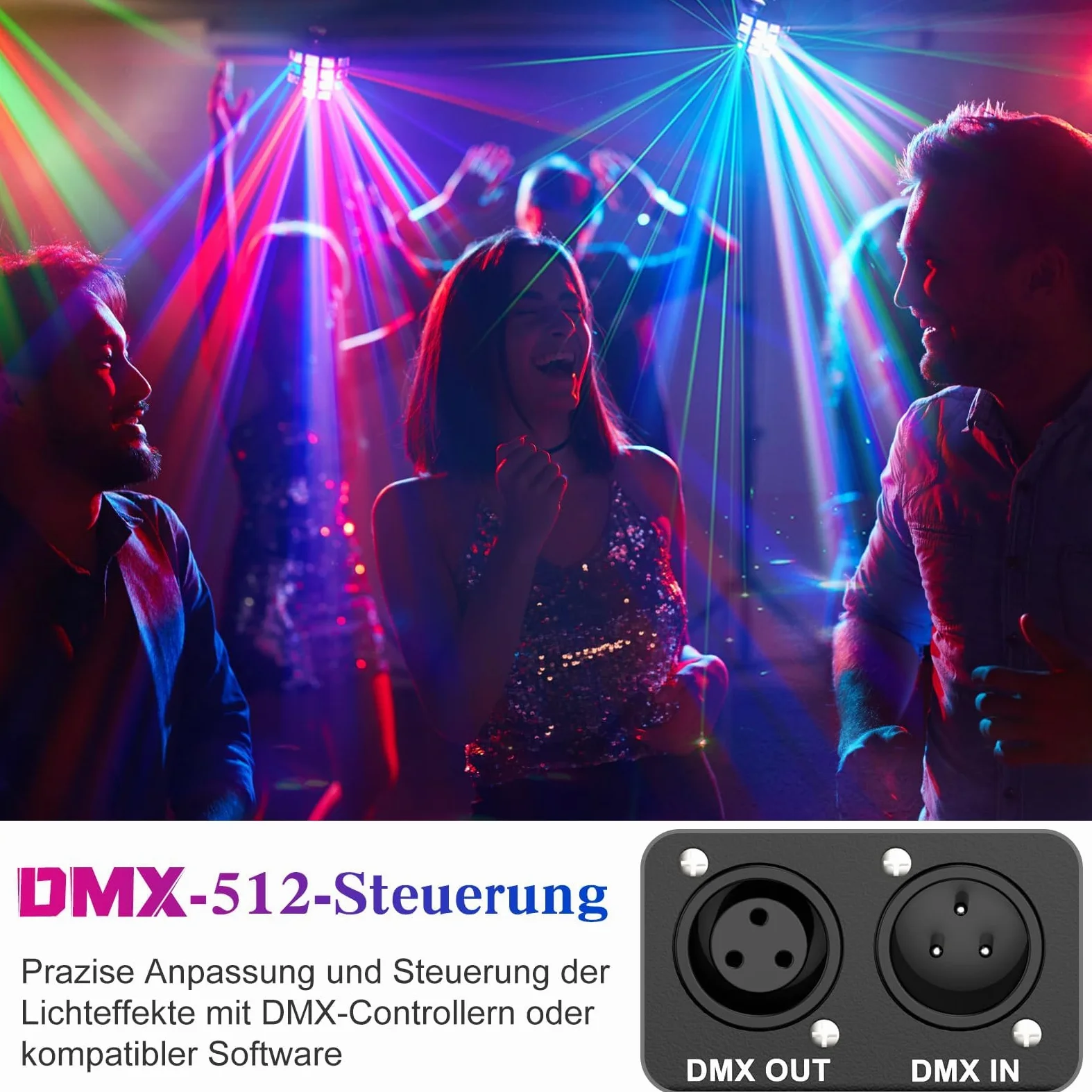 Luce da Discoteca RGBW per Feste e DJ - Attivata dal Suono D-MX512 Con Derby Beam, Strobo e Dinamico di Tendone - Palco Con Remoto Controllo per Club, Bar, Home Party