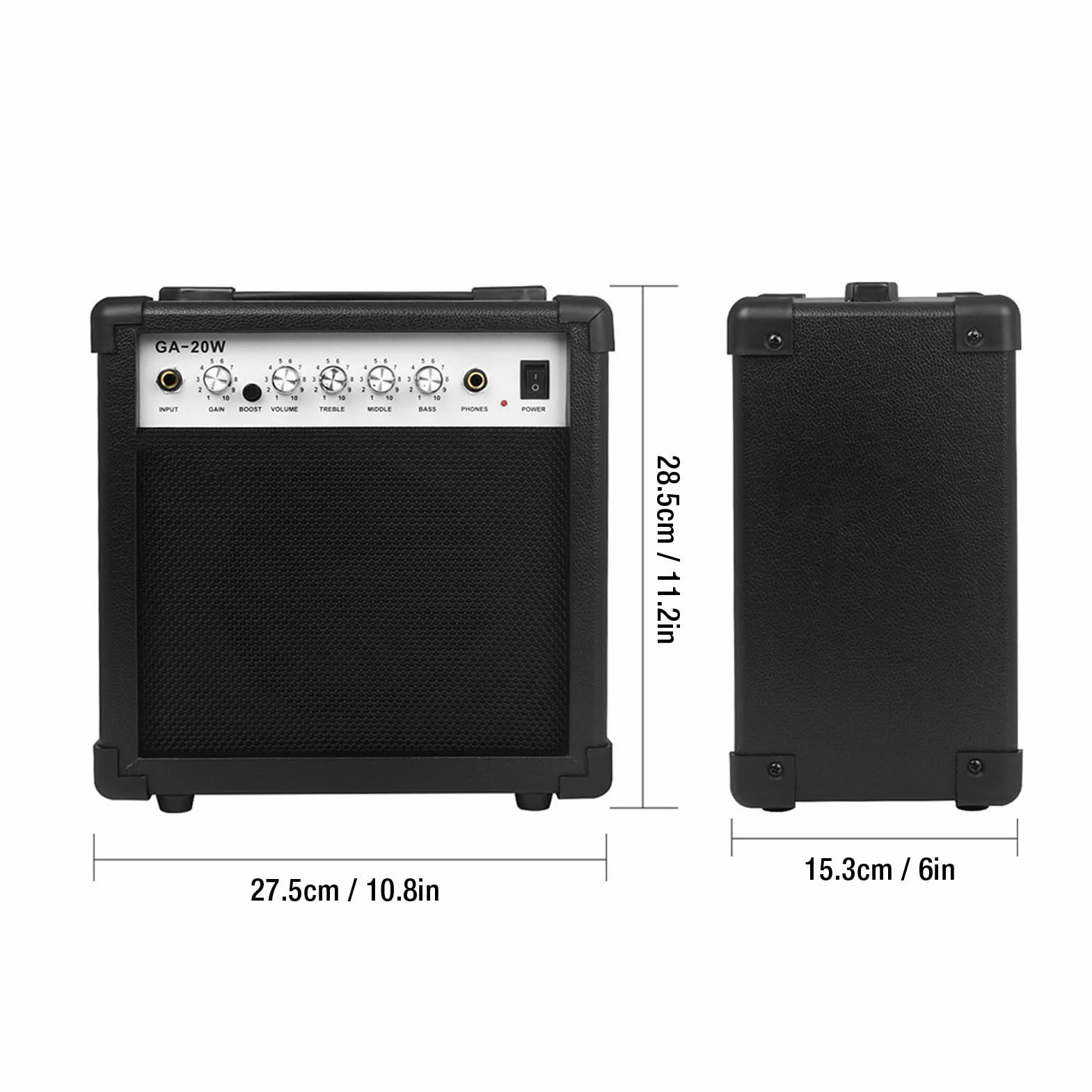 Amplificatore per Chitarra Elettrica Portatile, Altoparlante Multifunzionale 20 Watt da 6 Pollici con Ingresso Strumenti, per Pratica Casa e Piccole Performance Live (Spina