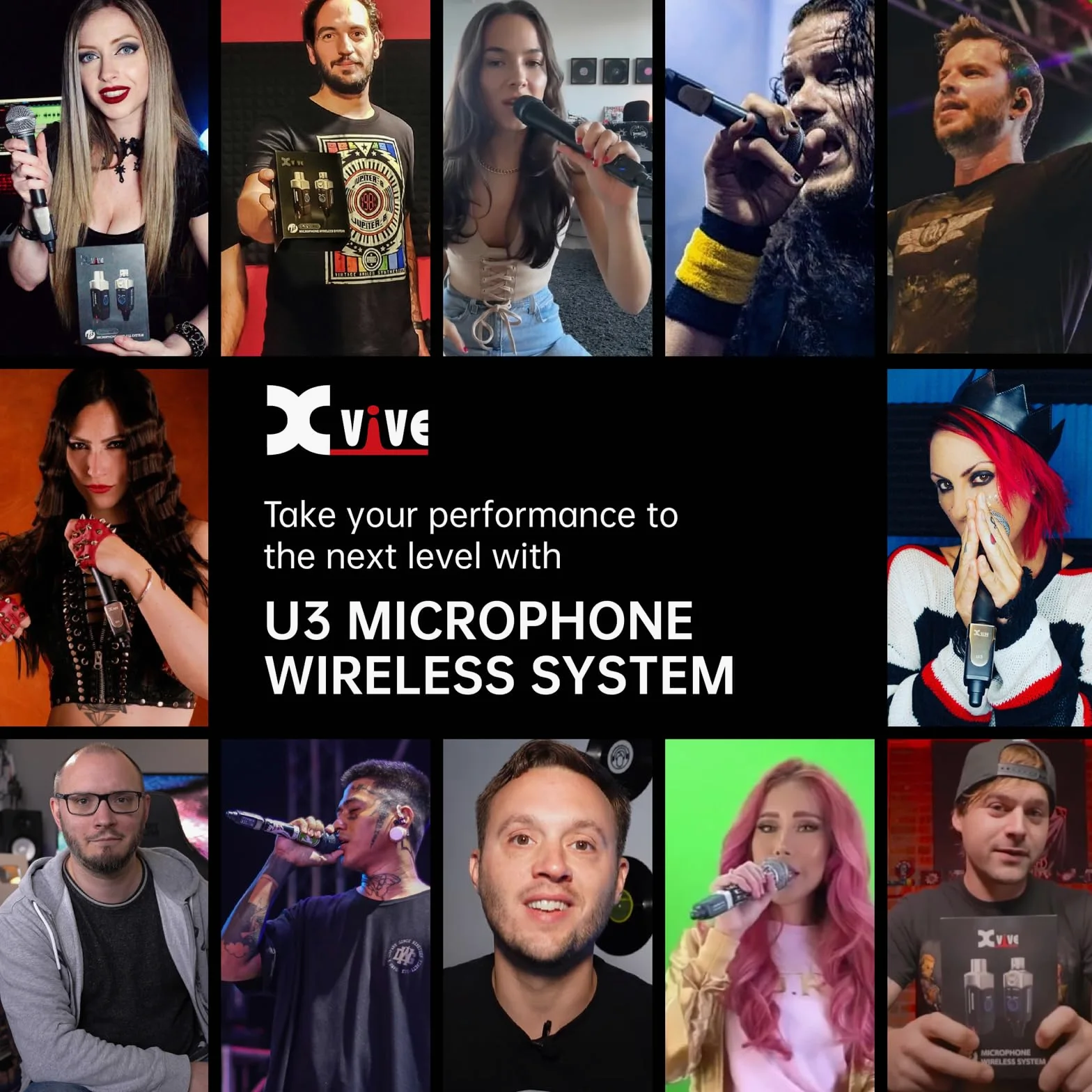 XVIVE U3 - Sistema Microfono Wireless Ricaricabile con Trasmettitore/Ricevitore, Trasmissione in Banda 2,4Ghz - 5 Ore di Autonomia, Compatibile con Mixer Audio, Microfono Dinamico e Casse Acustiche