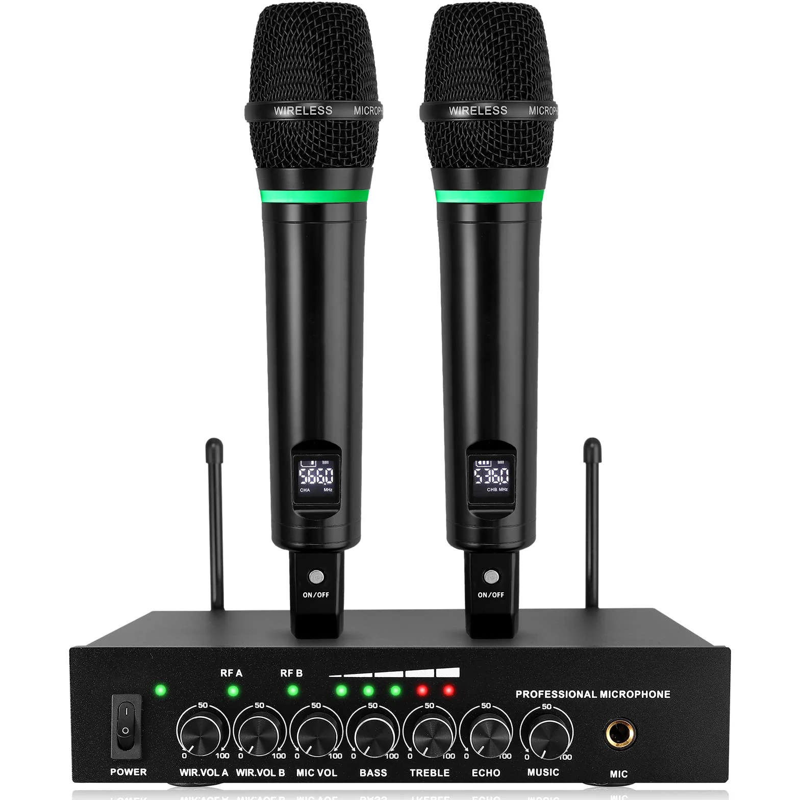 LiNKFOR Microfono Wireless UHF Ricaricabile Bluetooth 5.0 Doppio Microfono Portatile in Metallo, Ingresso/Uscita RCA, Uscita 6,35 mm Microfono Senza Fili per Macchina Karaoke, Mixer, Sound Bar