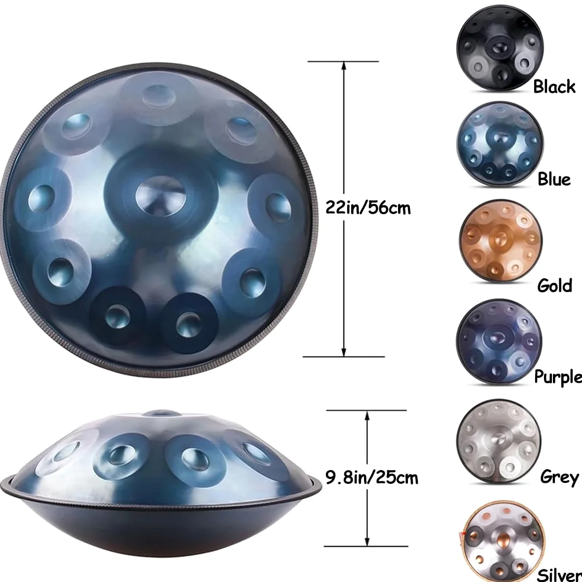 9/10/12 Note Strumento Handpan, 56cm Steel Pan Drum Instrument, Strumenti Musicali In Re Minore 440 Hz Con Borsa Morbida, 2 Mazze, Supporto(Viola,9)
