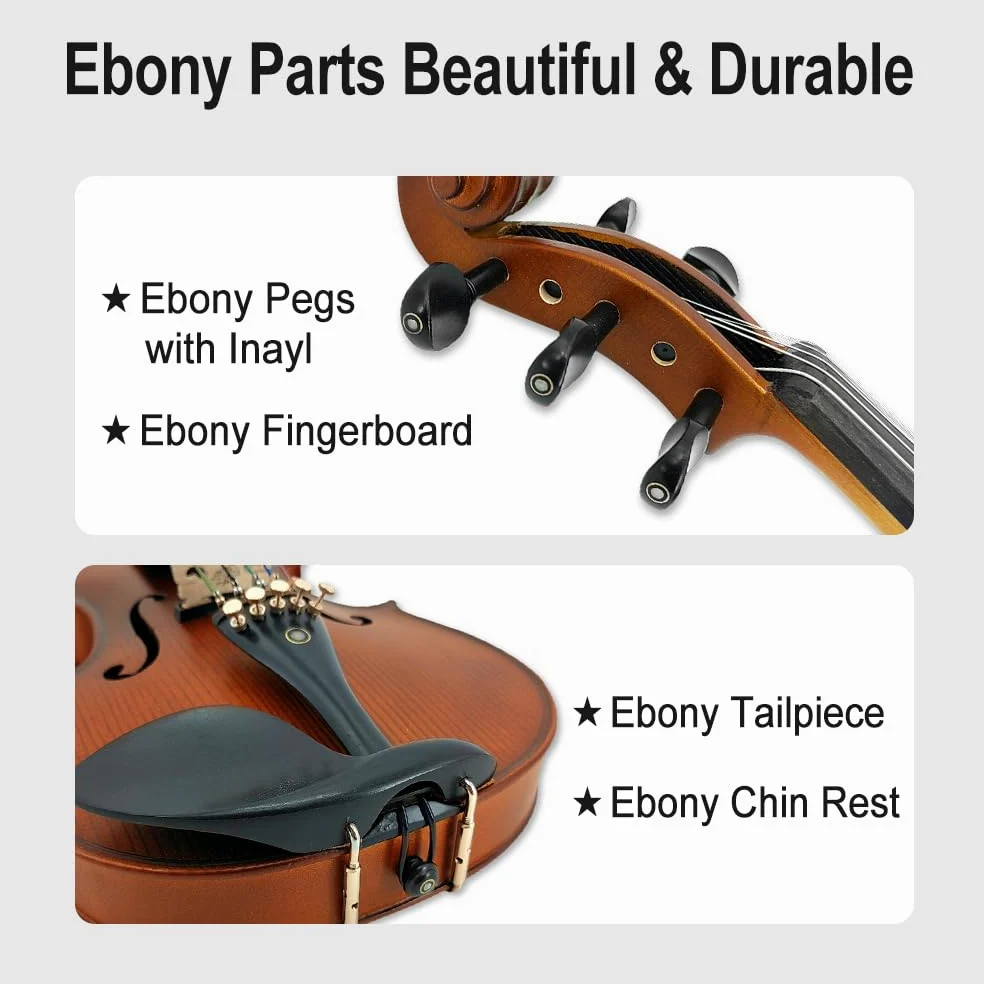 Violino elettrico / acustico 4/4 full size a 5 corde in abete massello d'acero con accessori in ebano, perfetto per palco con custodia, arco, cavo, colofonia, ponte, spalliera, panno per la