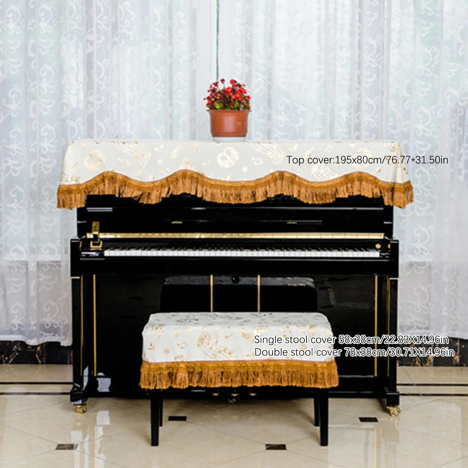 Telo Copri-Sgabello per Pianoforte con Copri-Sgabello, Copertura Protettiva Universale per Pianoforte Verticale, Copertura Decorativa con Stampa a Mezzo Pianoforte per Pianoforte Verticale u
