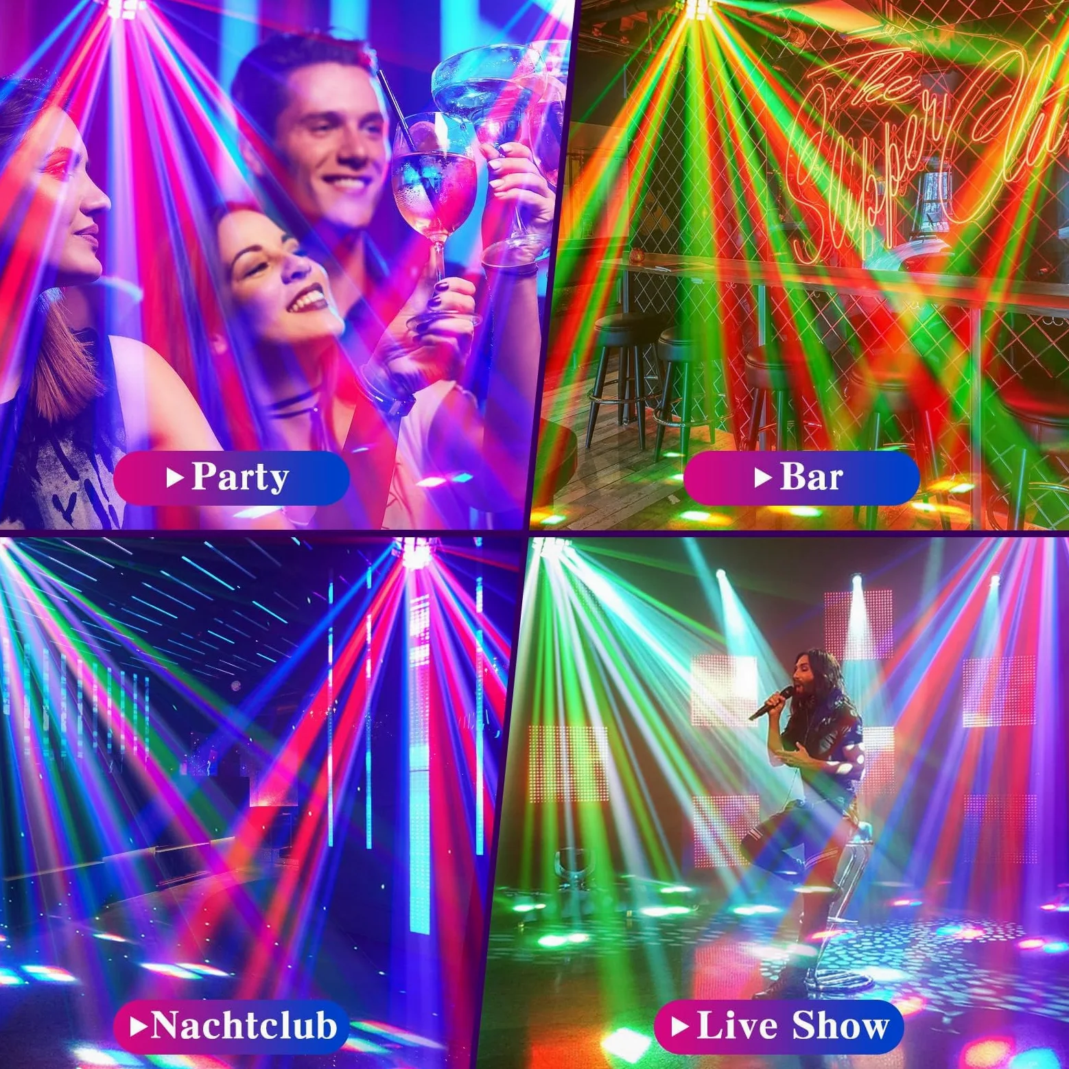 Luce da Discoteca RGBW per Feste e DJ - Attivata dal Suono D-MX512 Con Derby Beam, Strobo e Dinamico di Tendone - Palco Con Remoto Controllo per Club, Bar, Home Party