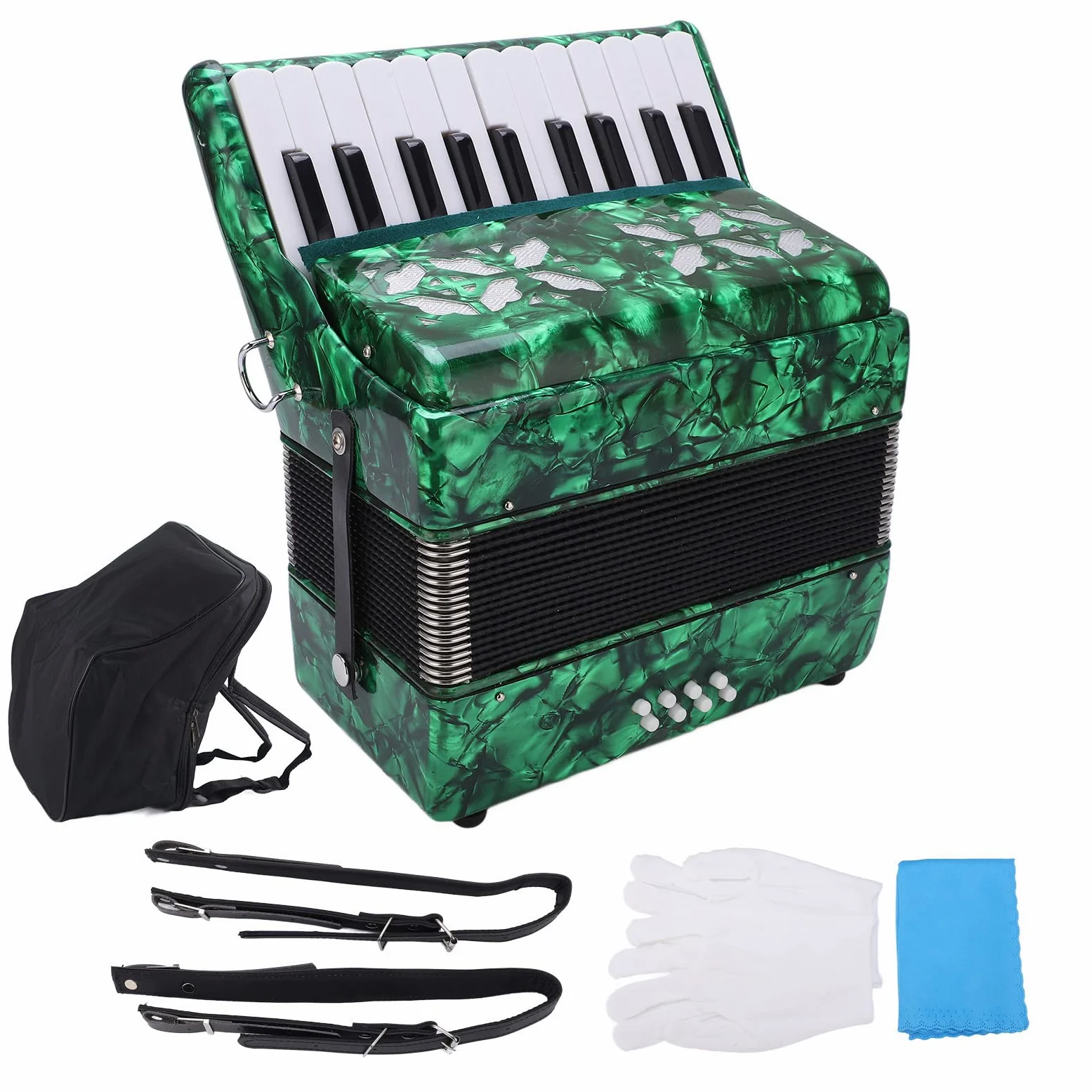 Fisarmonica a 22 Tasti e 8 Bassi, Fisarmonica a Mano per Principianti, Strumenti Musicali a Fisarmonica Professionali Dotati di Ance Premium e Cinghie Regolabili per Performance
