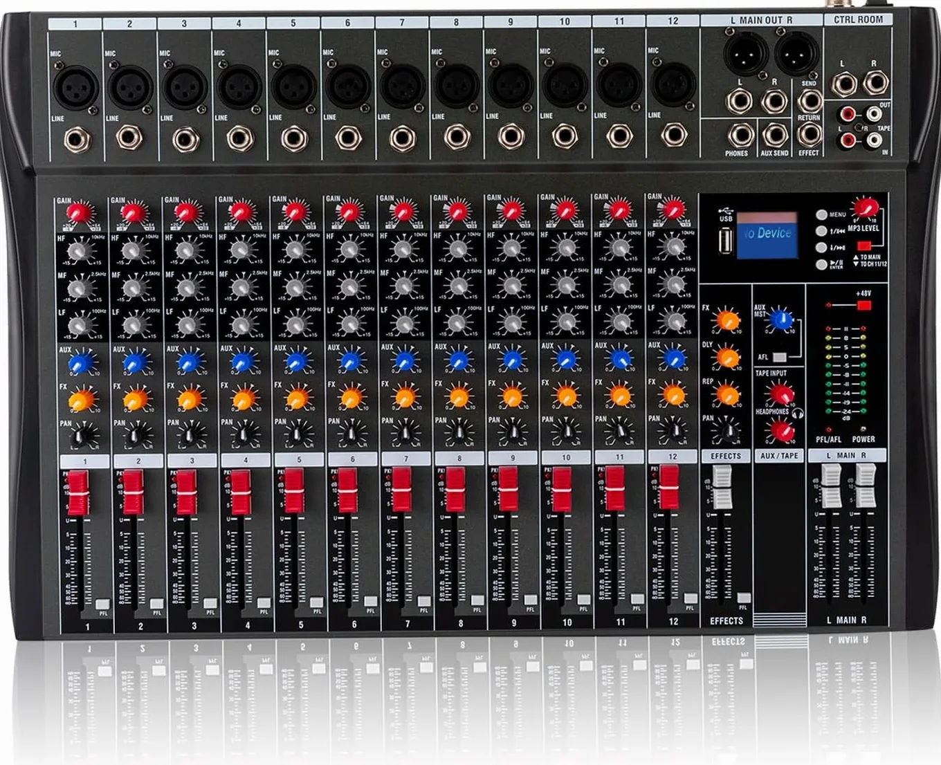 Console audio a 12 canali, amplificatore per studio Mixe Live Mixer Bluetooth USB, per registrazione DJ Stage Karaoke Bar Live Streaming