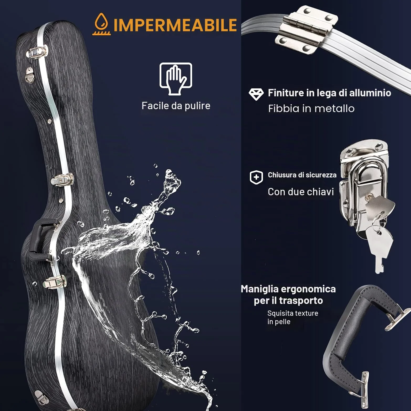 CAHAYA Custodia per Chitarra Acustica con Imbottitura di 15mm in ABS Impermeabile Facile da Pulire Astuccio Rigida per Chitarra Acustica Semiacustica 41 Pollici con Disegno di Striscia Modello CY0246