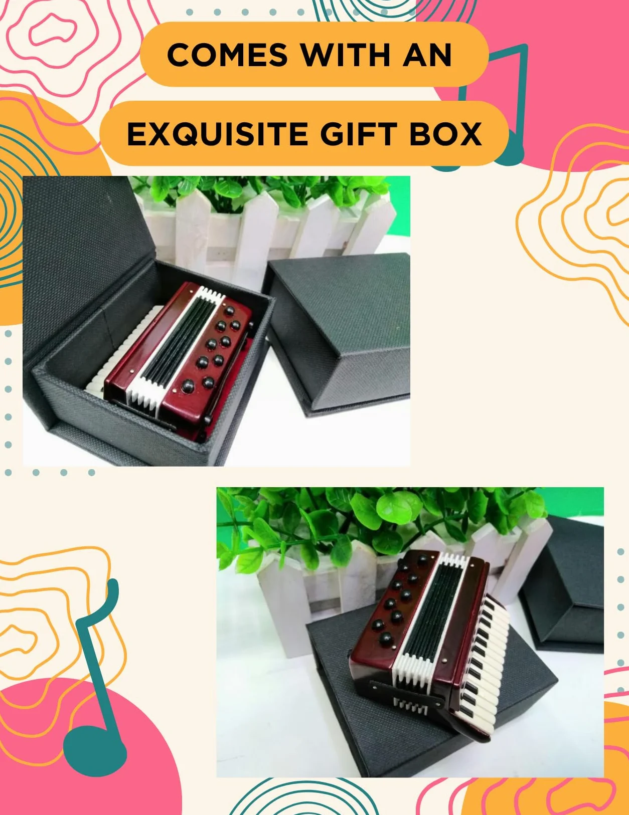Mini Fisarmonica in Legno, Modello Decorativo 6cm, Fisarmonica Piccola in Confezione Regalo, Ideale Come Gadget Musicale e Fisarmonica Giocattolo (Rosso)