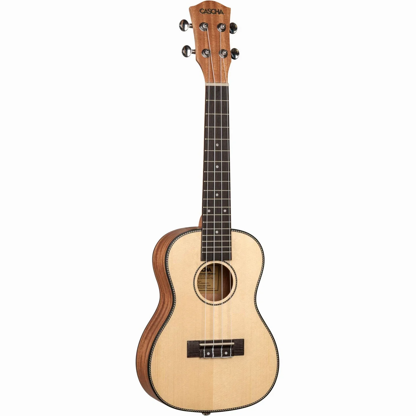 CASCHA - Ukulele da concerto, con copertina in abete massiccio, top hawaiano, set di principianti con accessori, corde Aquila, libro per principianti, custodia, accordatore e 3 plettri