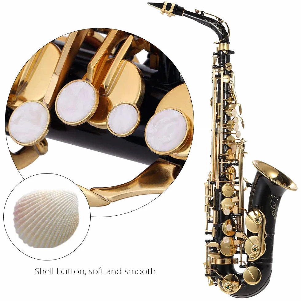 Sax d39,Mib sassofono contralto ottone laccato oro mi piatto sax 82Z tipo chiave strumento a fiato con spazzola per la pulizia guanti di stoffa cinturino custodia imbottita
