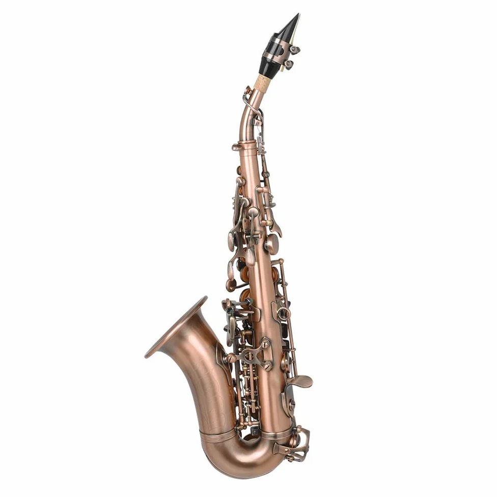 Sassofono soprano,Rosso antico sassofono soprano chiave in Sib Strumento a fiato in ottone Materiale con custodia per il trasporto Supporto per sax Reed Guanti per pulizia Spazzola per stoffa Ci