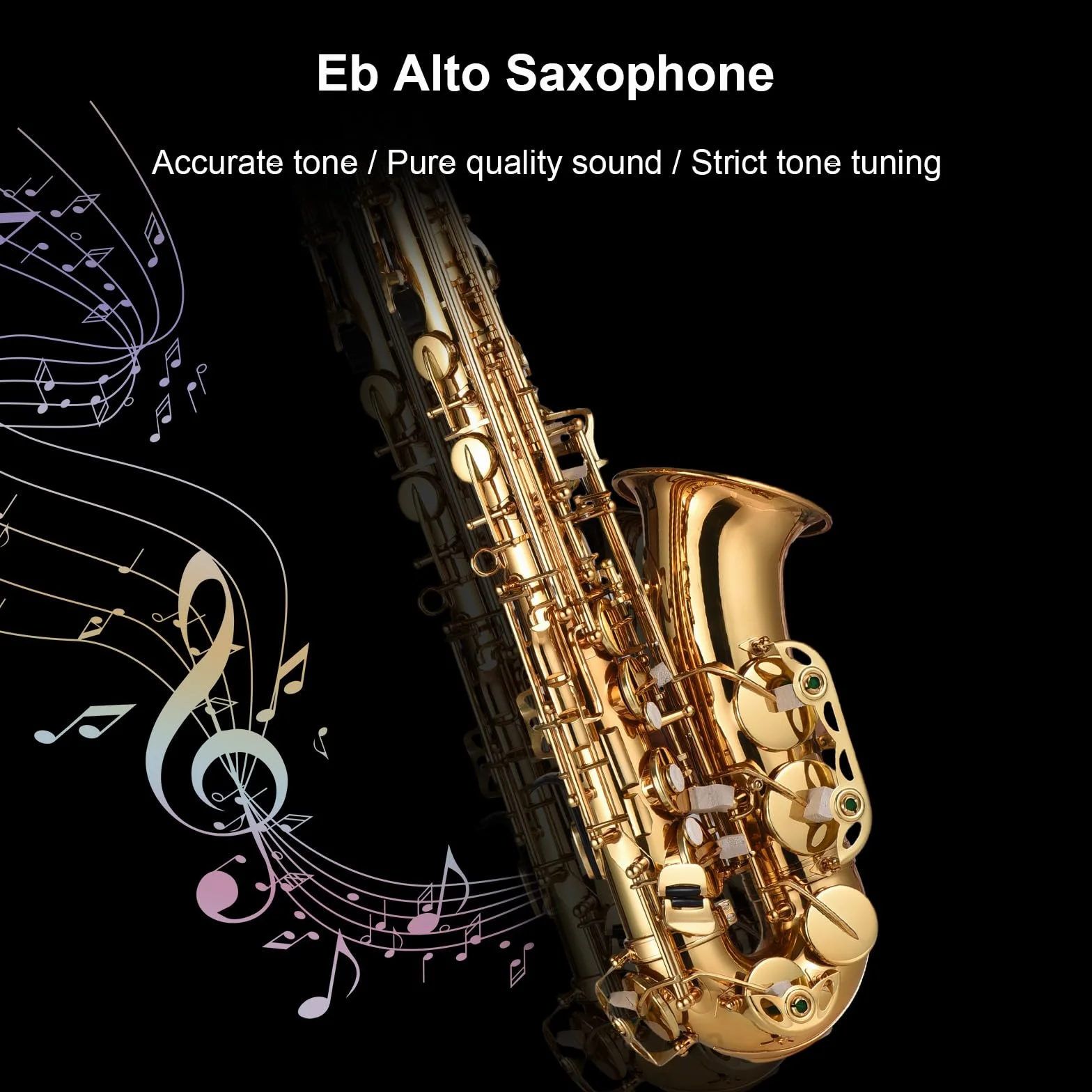 Sax alto,Sassofono contralto Mib Ottone laccato Sax contralto Strumento a fiato con custodia per il trasporto Guanti Cinghie Panno e spazzola per pulizia Ance mute per sassofono Cuscinetto per