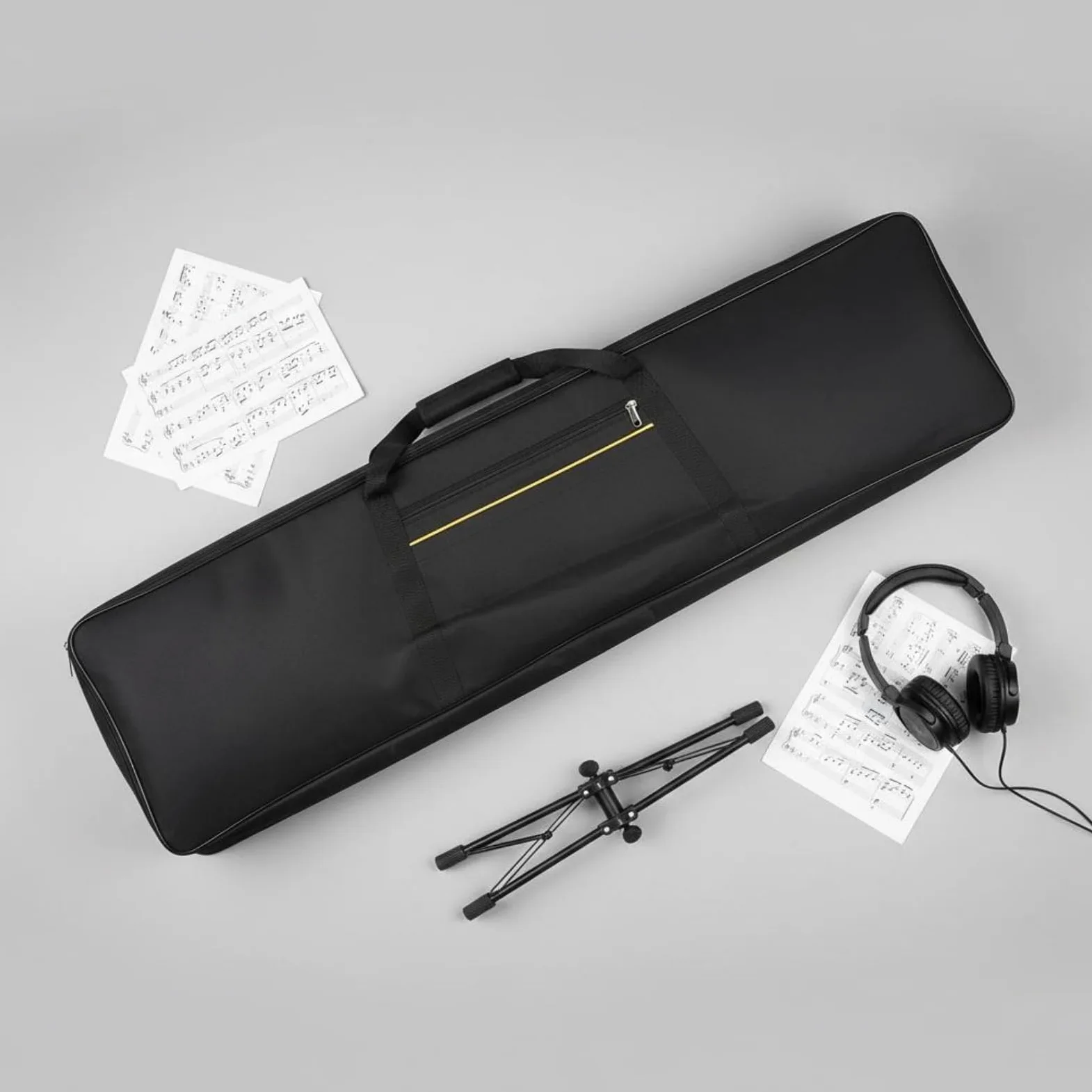 Custodia Tastiera Elettronica con Protezione Interna Maniglia Rinforzata Tasca Accessoria Tessuto Impermeabile Adatta per Trasporto Pianoforte, Standard