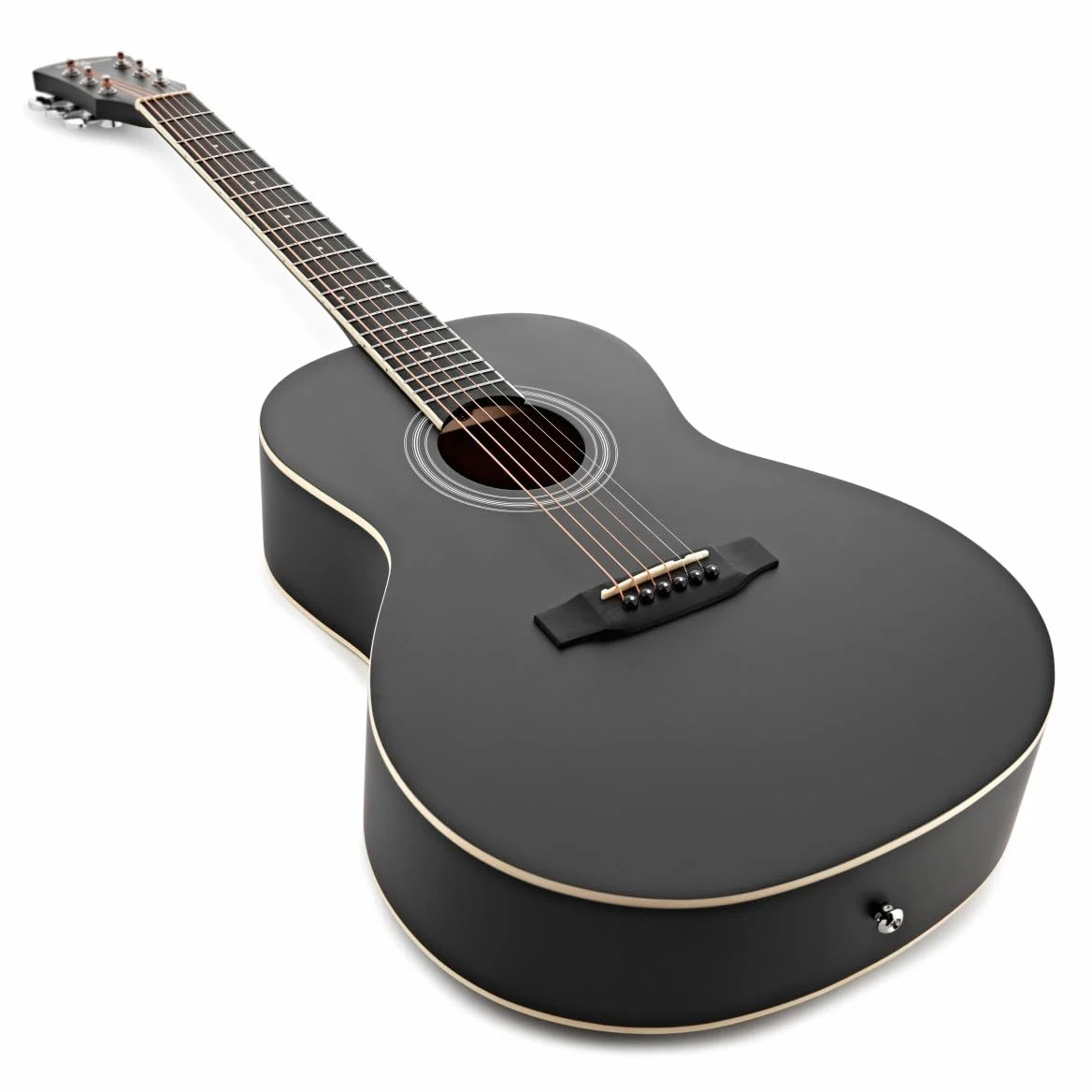 Chitarra acustica Parlour e pacchetto di accessori di Gear4music, nero | Corpo Compatto Ideale per Viaggiare, Tiglio per Toni Chiari ed Equilibrati, Borsa Corde Accordatore e Capotasto, Nero