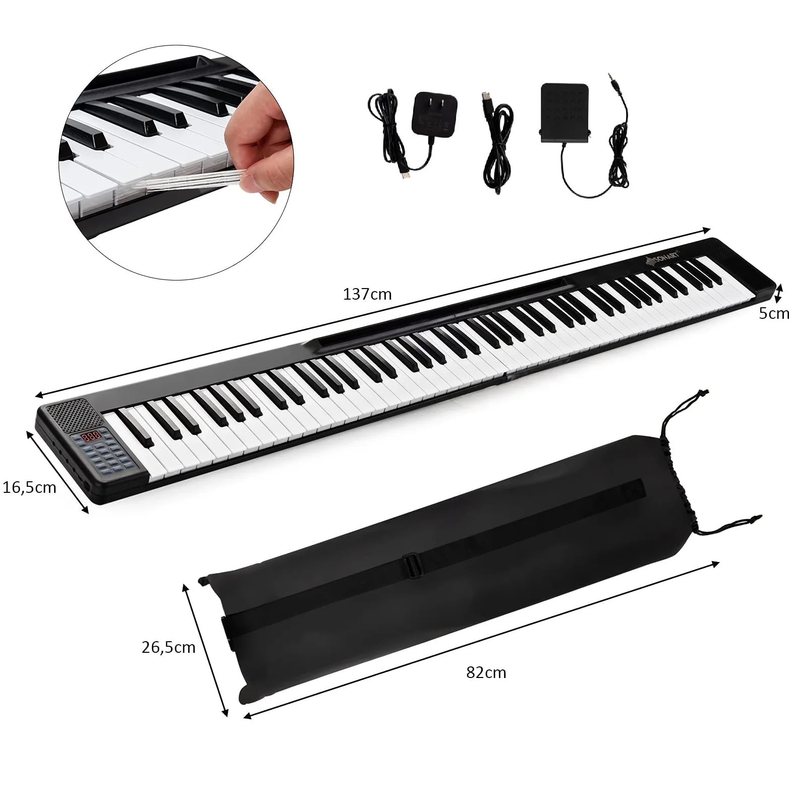 GYMAX Pianoforte Elettronico, Doppia Tastiera di 88 Tasti, 137x16,5x5cm (Nero)