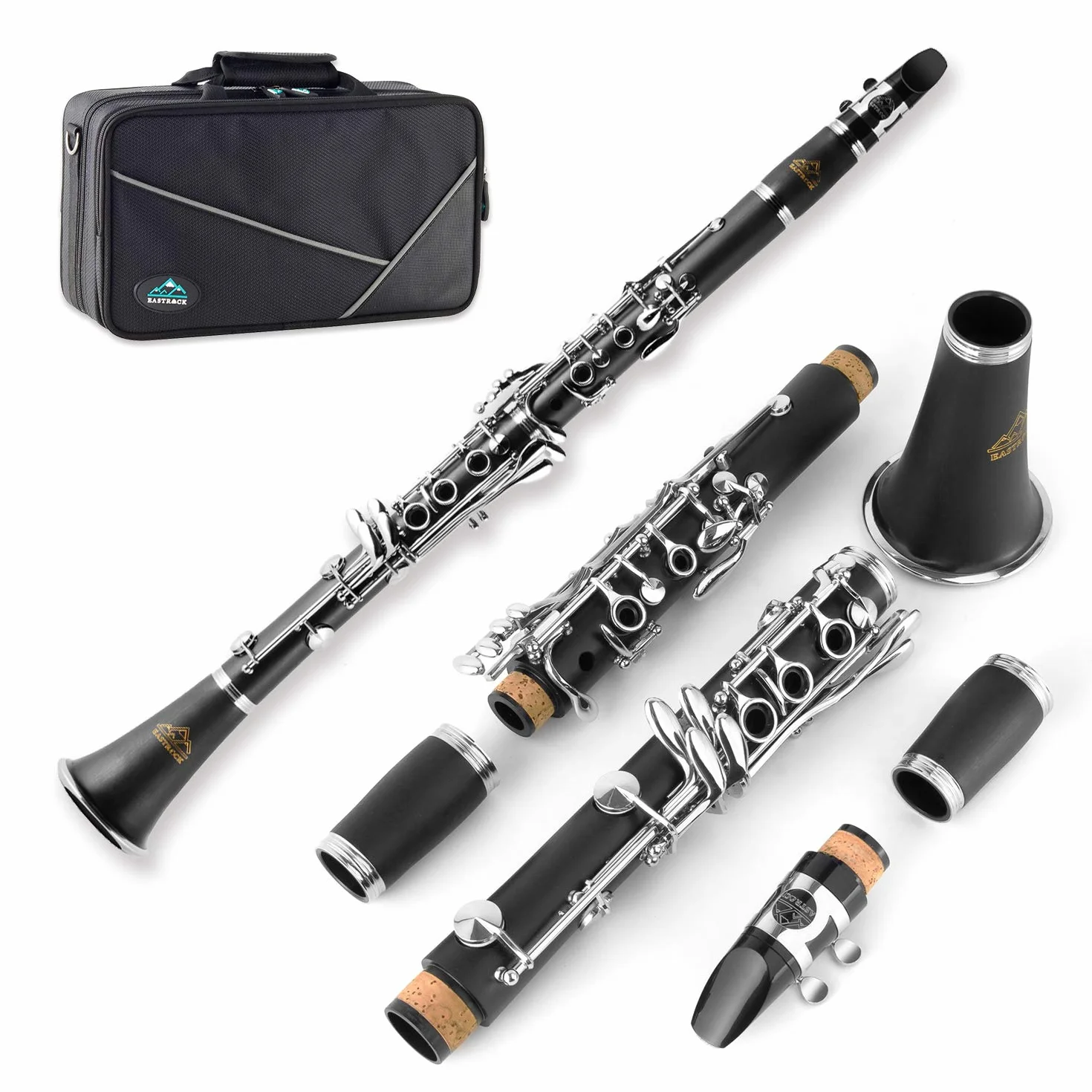 Eastrock Clarinetto Bb Flat 17 Chiave Nickel Nero Adatto per Principianti e Studenti con 2 Barrell Hard Clarinet Case