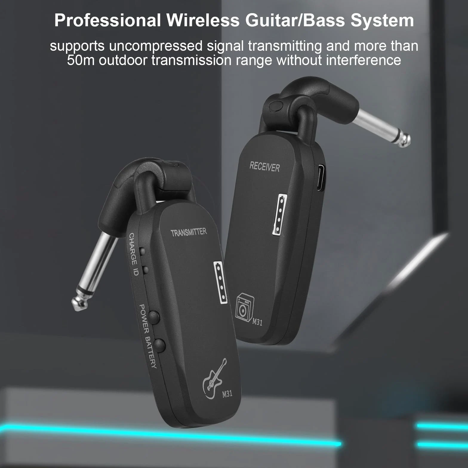 Irfora Sistema wireless 2.4G Sistema ricevitore trasmettitore wireless professionale per basso per chitarra Sistema audio portatile ricaricabile TX e RX per basso elettrico