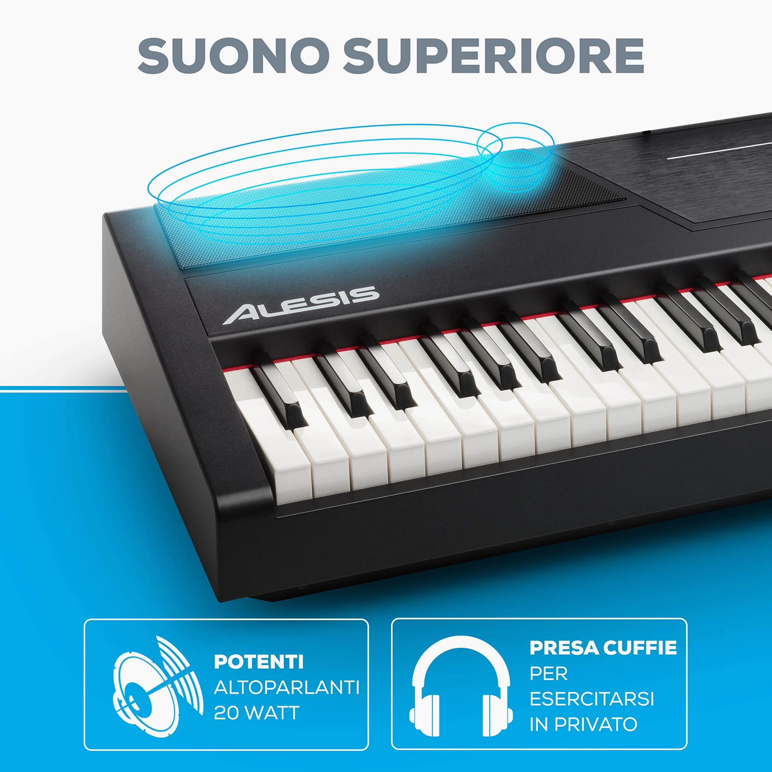 Alesis Recital Pro + SRP100 - Pianoforte Digitale 88 Tasti Pesati, Pianola con Casse Integrate e Lezioni Online + Cuffie da Studio Monitor Professionali
