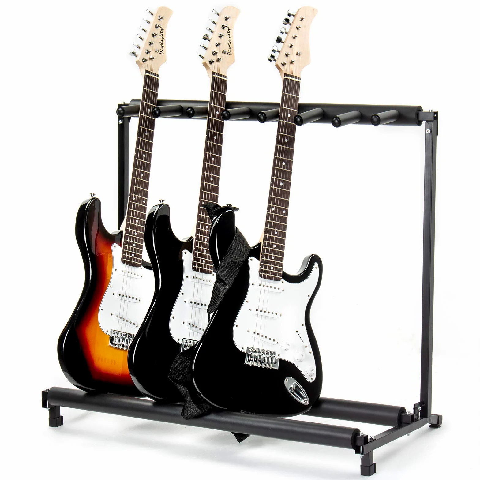 Display4top Supporto pieghevole per 7 chitarre - Porta chitarra nera portatile. Imbottitura per chitarra classica acustica, elettrica, per basso