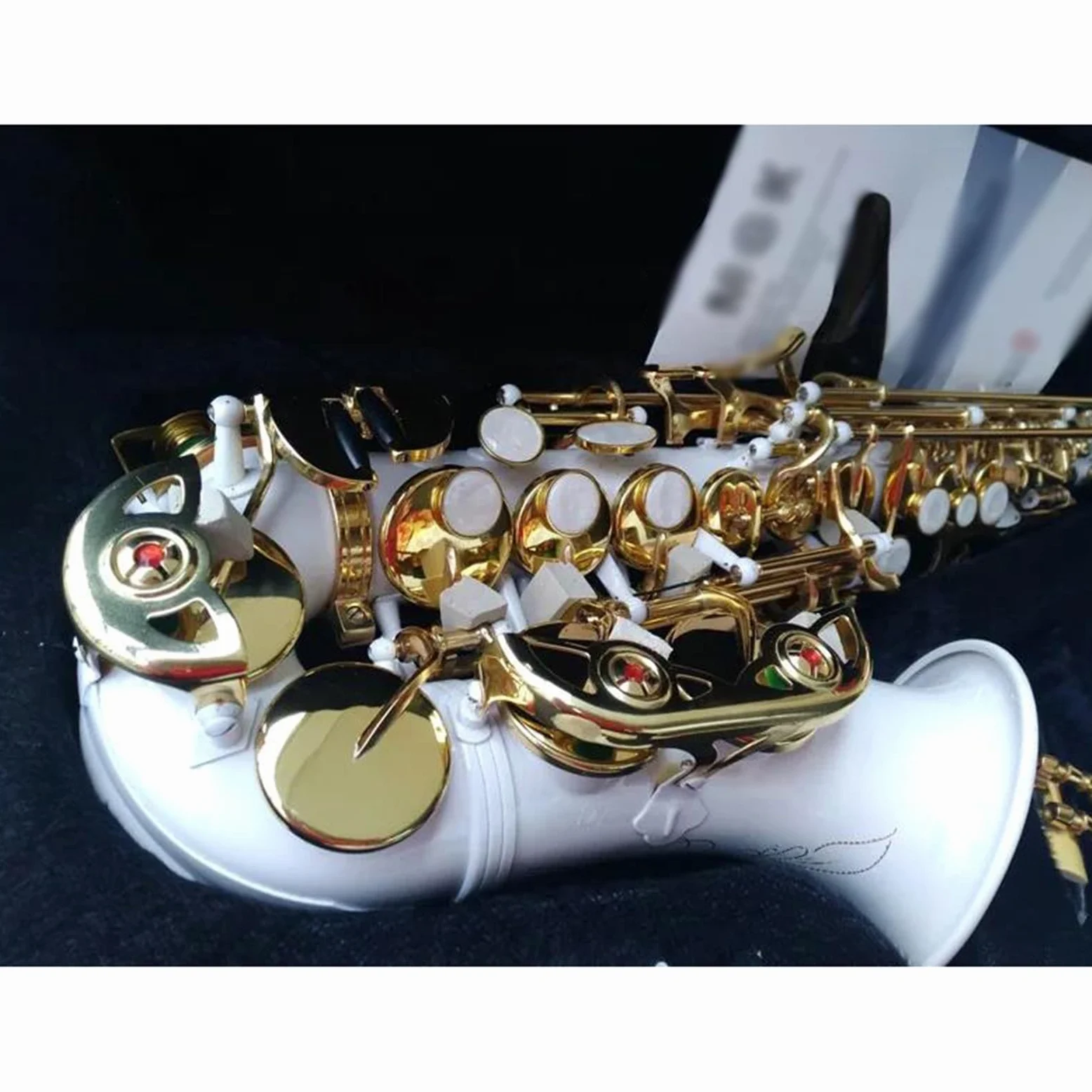 sassofono Sassofono Soprano Curvo Bianco Bb Gold Key Sax Strumento A Fiato Alto Con Custodia Spazzola Per Cinturino Per Ance Per Sassofono Soprano