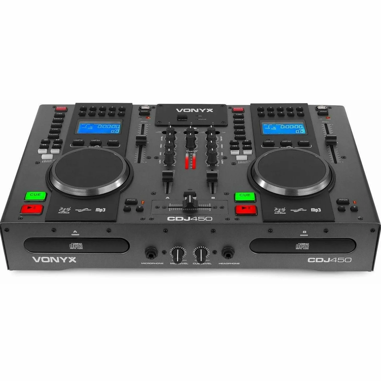 Vonyx CDJ450 DJ Workstation - 2 Lettori CD Compatibili con MP3, Funzione Bluetooth, 2 Porte USB, Mixer a 2 Canali, Media Player, Ricerca Cartella Integrata, Maniglie
