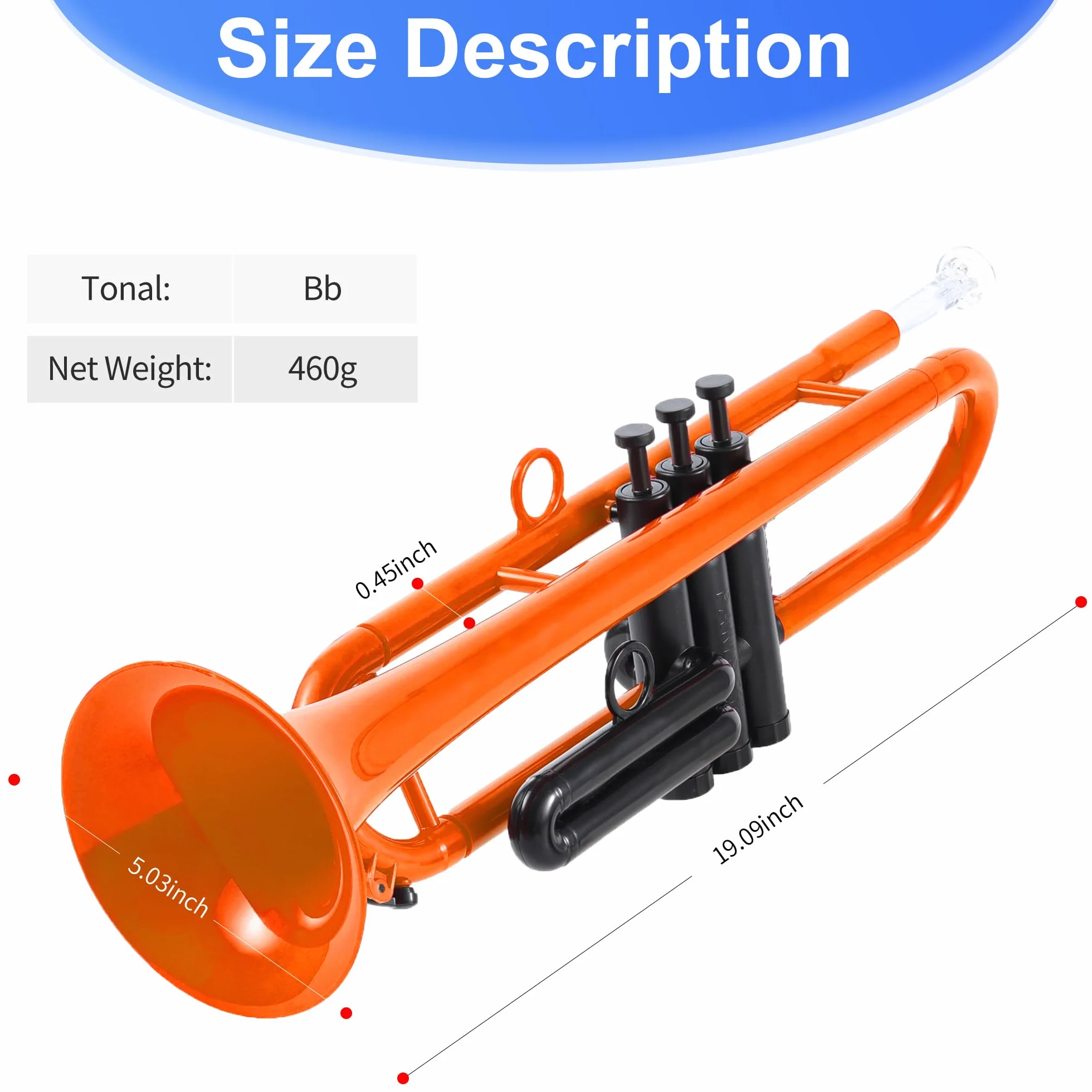 PAMPET Tromba professionale in Sib in plastica per studenti principianti con bocchino 7C e bocchino 3C strumento tromba in Sib arancione
