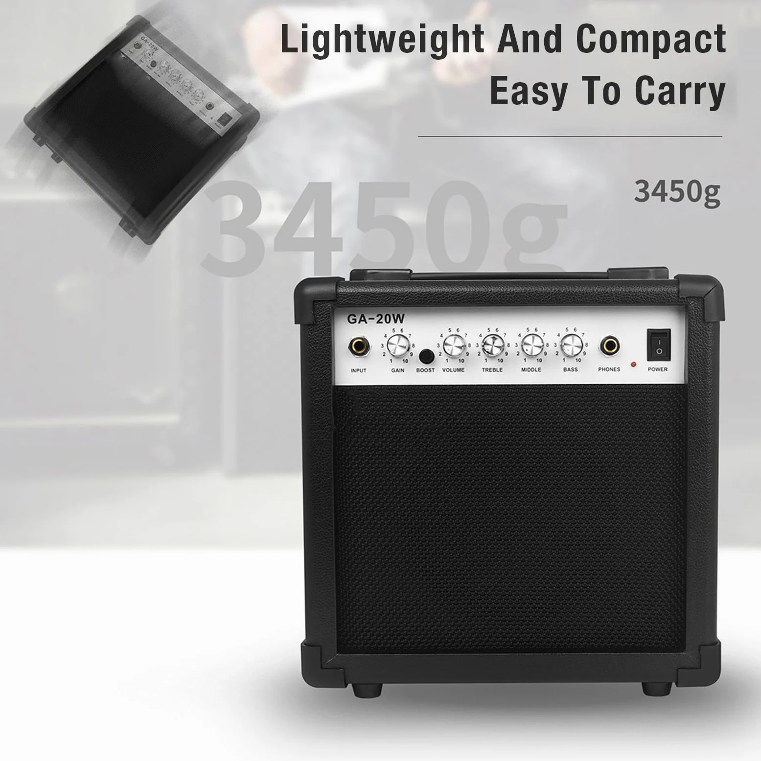 Amplificatore per Chitarra Elettrica Portatile, Altoparlante Multifunzionale 20 Watt da 6 Pollici con Ingresso Strumenti, per Pratica Casa e Piccole Performance Live (Spina